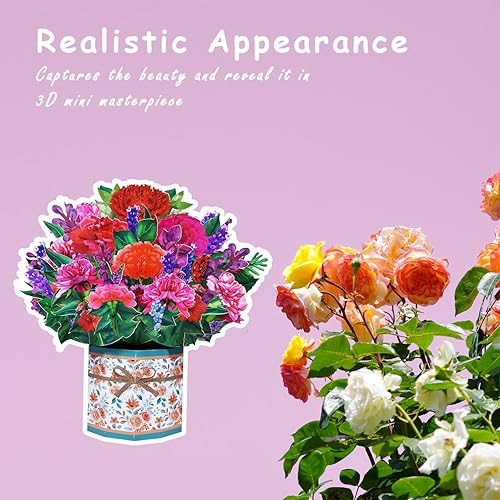 Miniatura 6 de Tarjeta desplegable de ramo de clavel, tarjeta de felicitación 3D de flores con sobre para cualquier ocasión, cumpleaños, día de la madre,