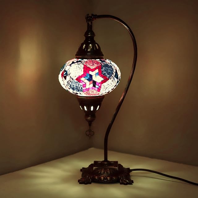 Enva (20 Variations) Turkish Moroccan Mosaic Lamp Light - Turkish Lamp - Handmade Mosaic Swan Neck Table Desk Bedside Lamp- Free LED Bulb (3024)