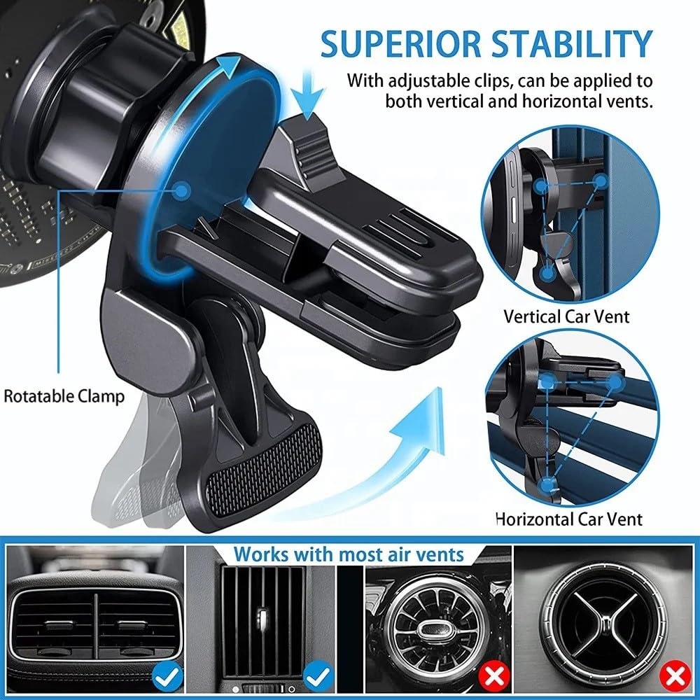 Generic Magnetic Car Charger Transparent 15W Fast Charging for iPhone 12-15 Pro Max, Black