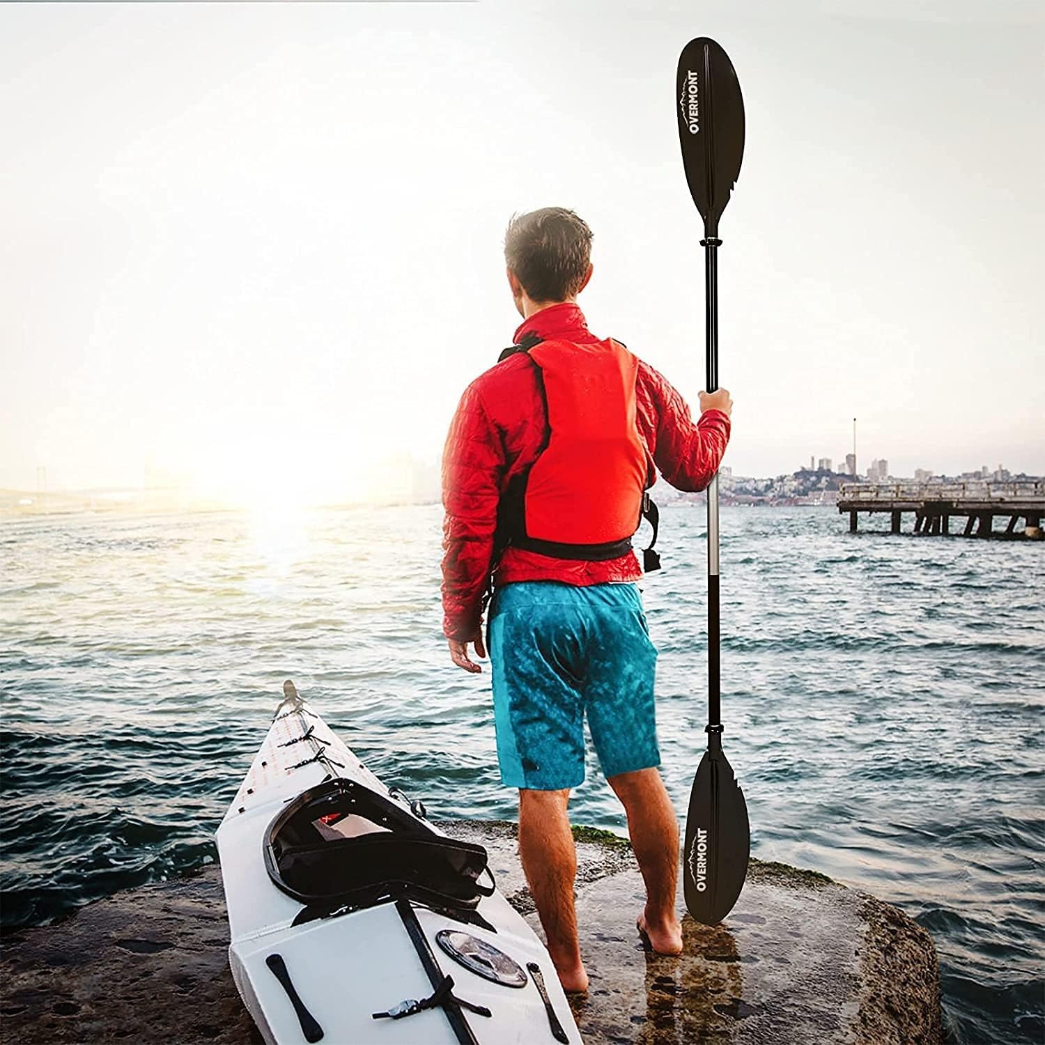 Overmont Remos Aluminio Doble Convertibles en uno 3 Angulos Ajustables Anti-sumergido 222cm para Sup Kayak