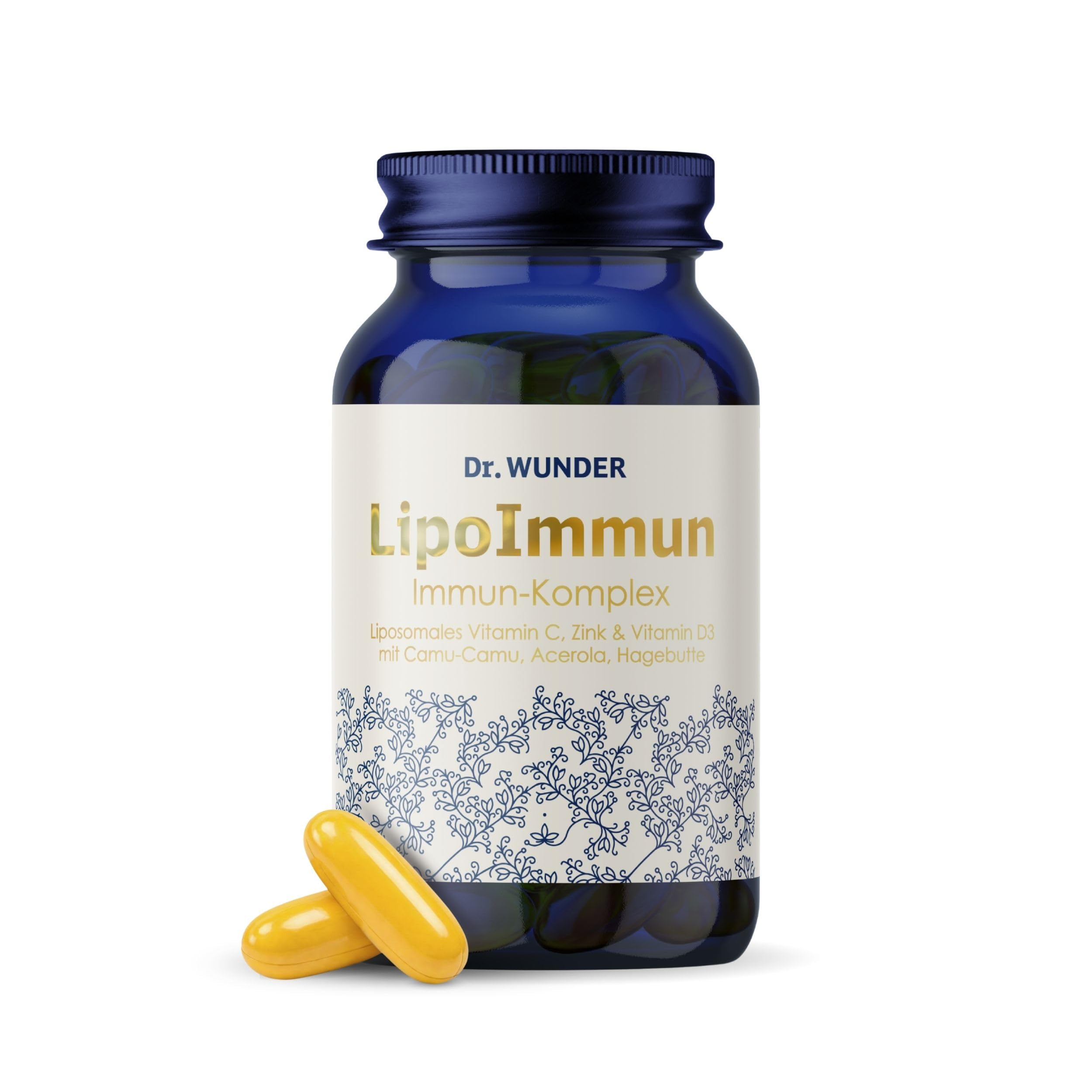 Dr. Wunder LipoImmun – 60 liposomale Softkapseln: Vitamin C + Zink + D3 | echte liposomale Form – besonders verträglich & magenfreundlich | tägliche Immun-Basis | mit Camu-Camu, Acerola & Hagebutte