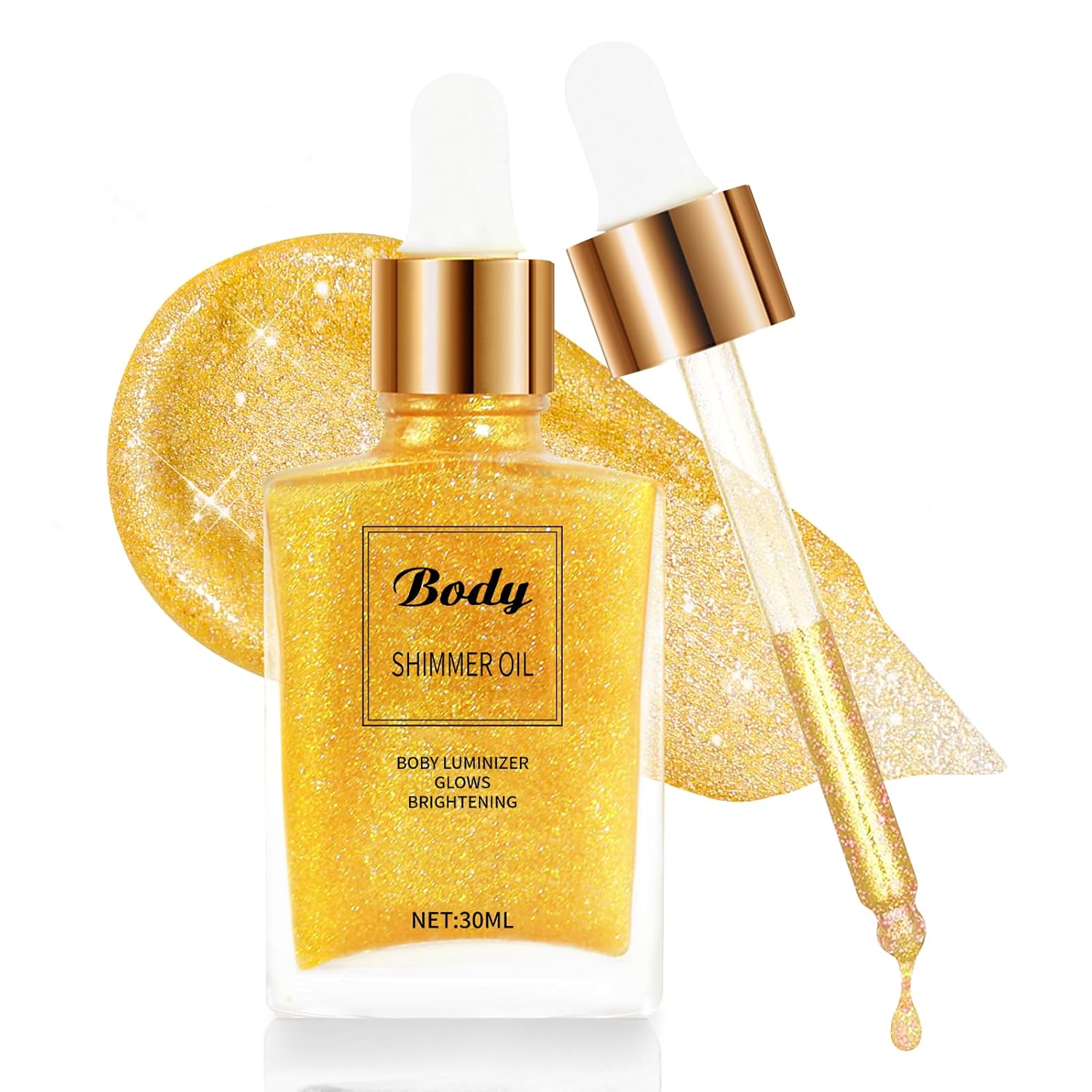 DAGEDA Gold Body Shimmer Oil, Luxurious Shimmer Body Oil,Body & Face Highlighter for Makeup,Lightweight and Non-Greasy,Smooth Body Illuminator for Skin 1.1 fl.oz.