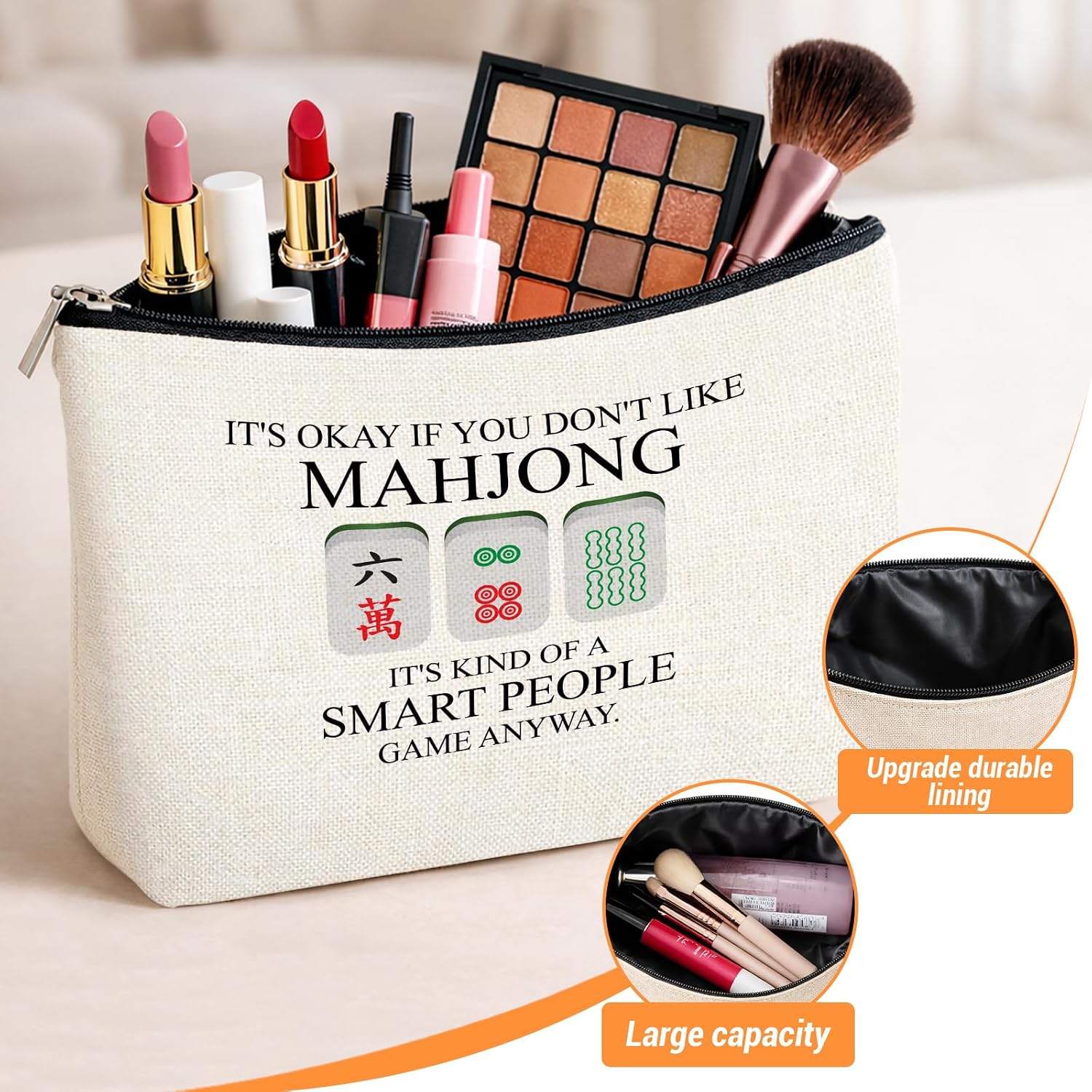 Funny Mahjong Gifts Makeup Bag for Women, Mahjong Tile Bag for Mah image 4