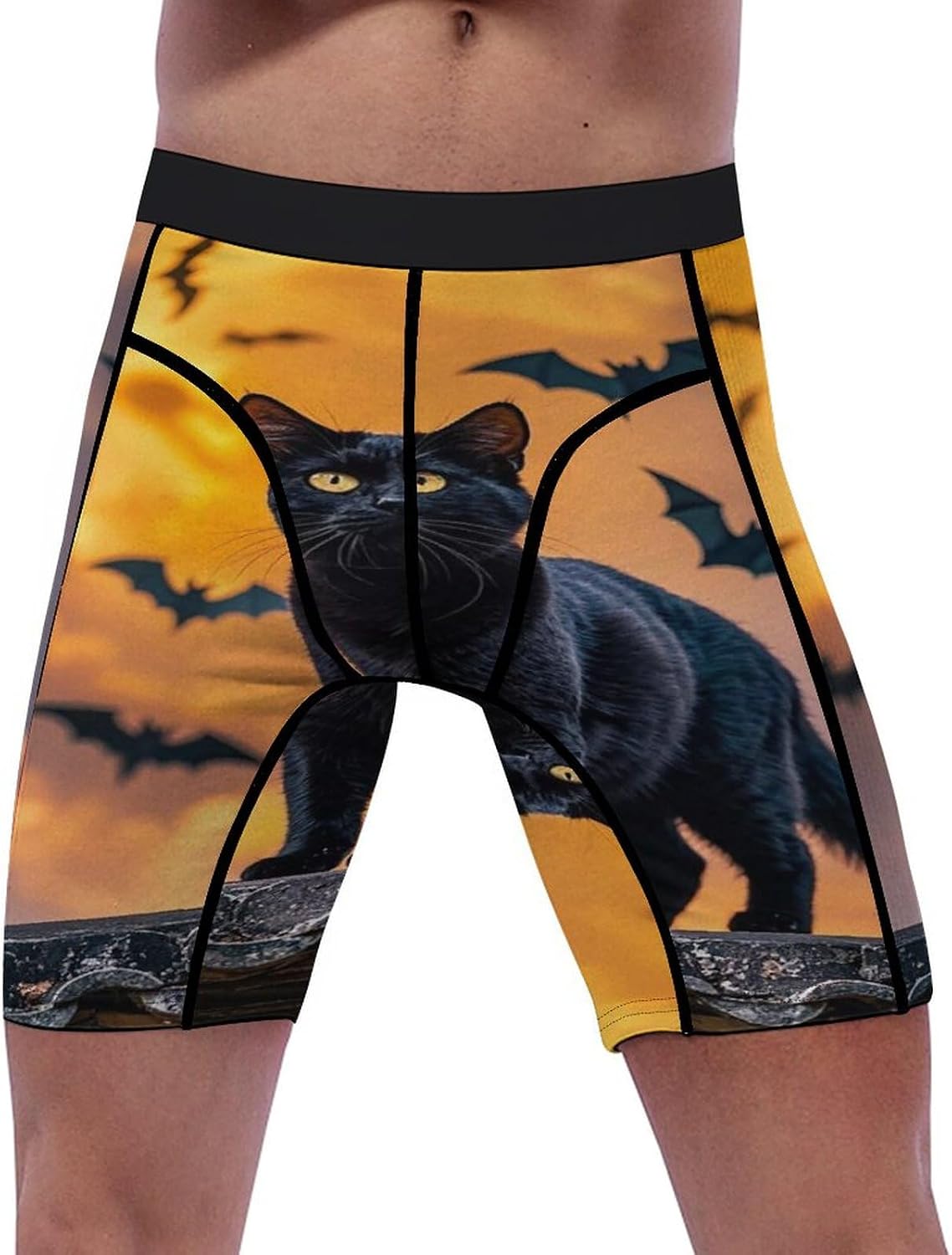 The Black Cat is Pacing on The Roof Compression Shorts Men Spandex Sport Shorts Workout Performance Baselayer Underwear