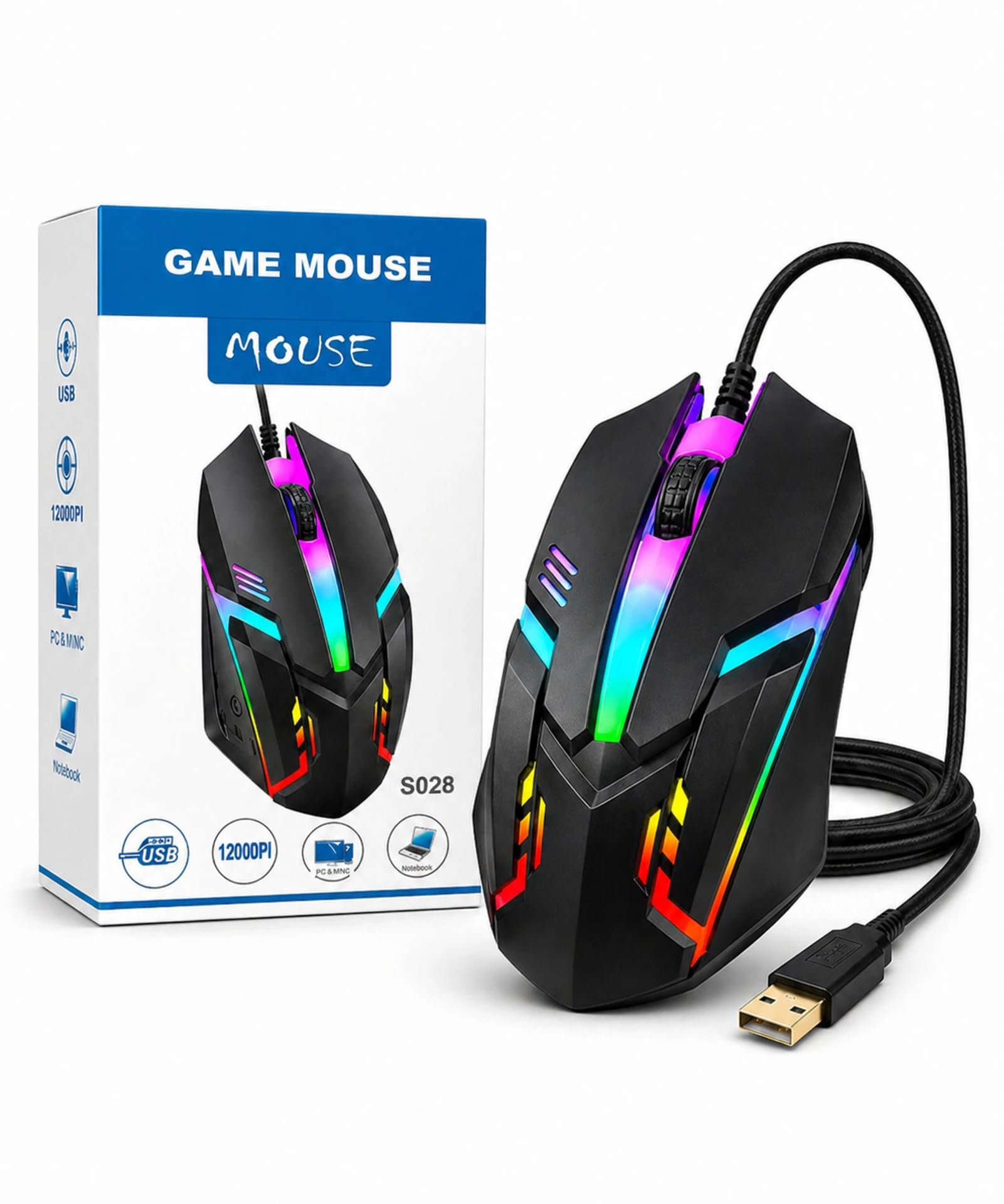 USB Optical Mouse X1 | RGB Wired Gaming Mouse | Laptop and Desktop | Wired USB, Ergonomic Design, High Precision, Symmetrical Body, Plug and Play-image-3