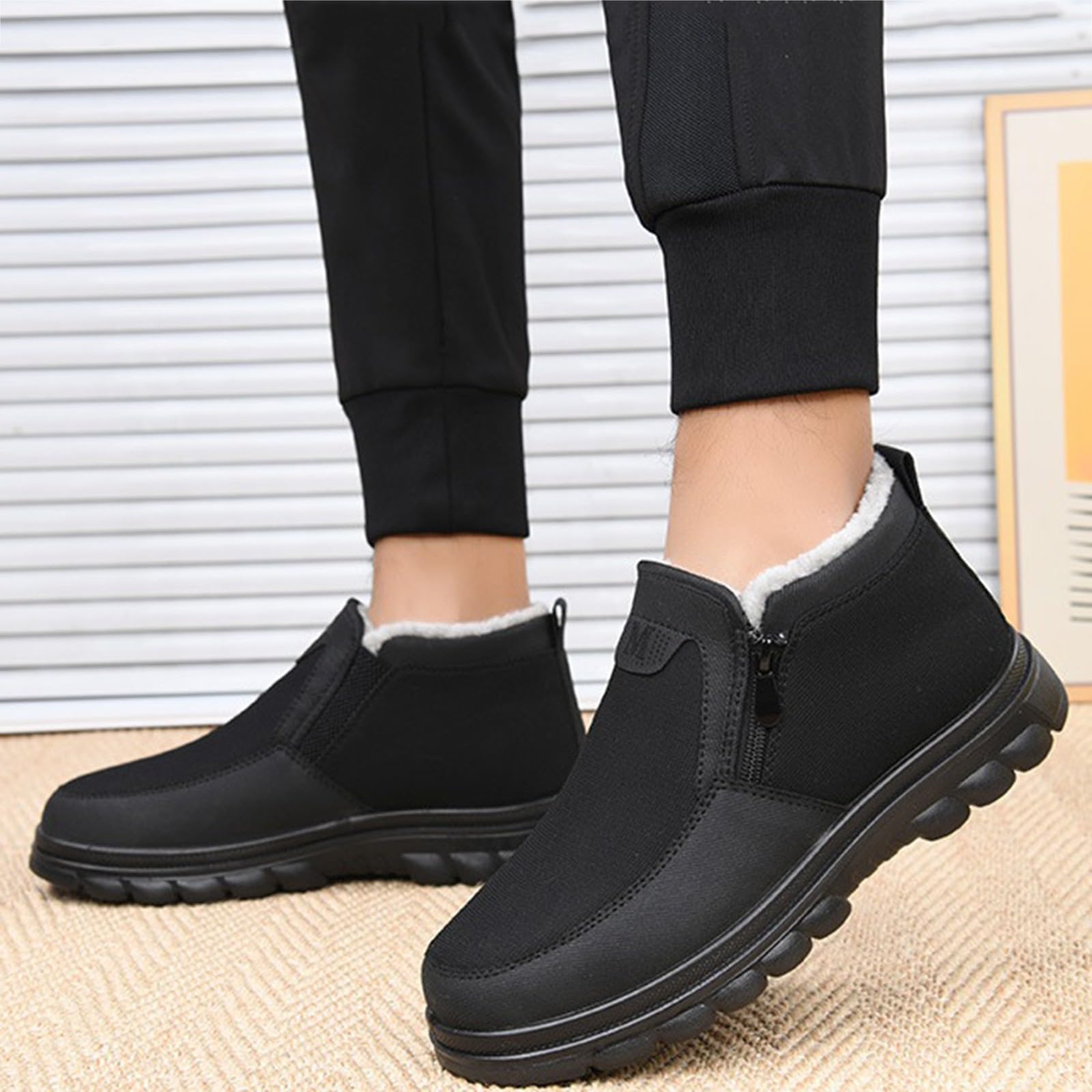 Bottine Neige Bottes De Neige Chaudes Et Froides pour Hommes, Printemps Et Automne, Grande Taille, en Velours, Plus Épais, Fermeture Éclair Latérale, Décontractées, À Fond Courtes