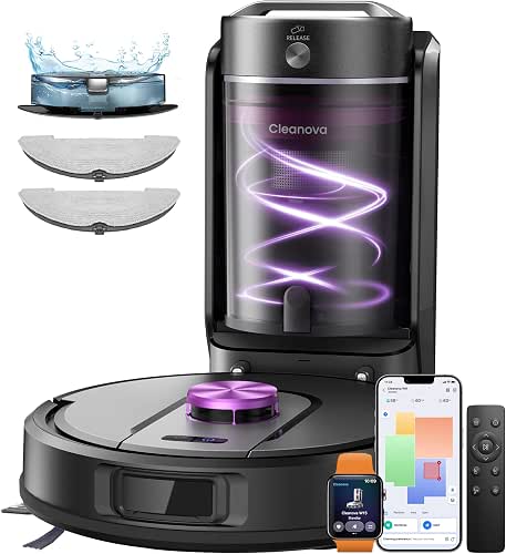 Vexilar W15 Saugroboter mit Wischfunktion, Beutelloser Multi-Zyklon-Absaugstation Staubsauger Roboter, 10000Pa,