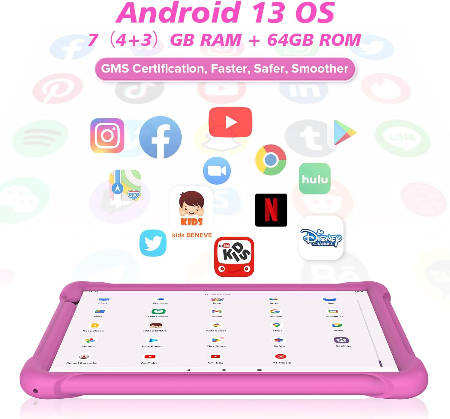 BENEVE Tablet Bambini 10 Pollici Android 13 Tablet,7GB RAM 64GB ROM/WiFi/5+2MP/6000mAh/Bluetooth/Controllo Parentale Apprendimento Educazione Tablet PC con Custodia (Rosa) BENEVE Tablet Bambini 10 Pollici Android 13 Tablet,7GB RAM 64GB ROM/WiFi/5+2MP/6000mAh/Bluetooth/Controllo Parentale Apprendimento Educazione Tablet PC con Custodia (Rosa)