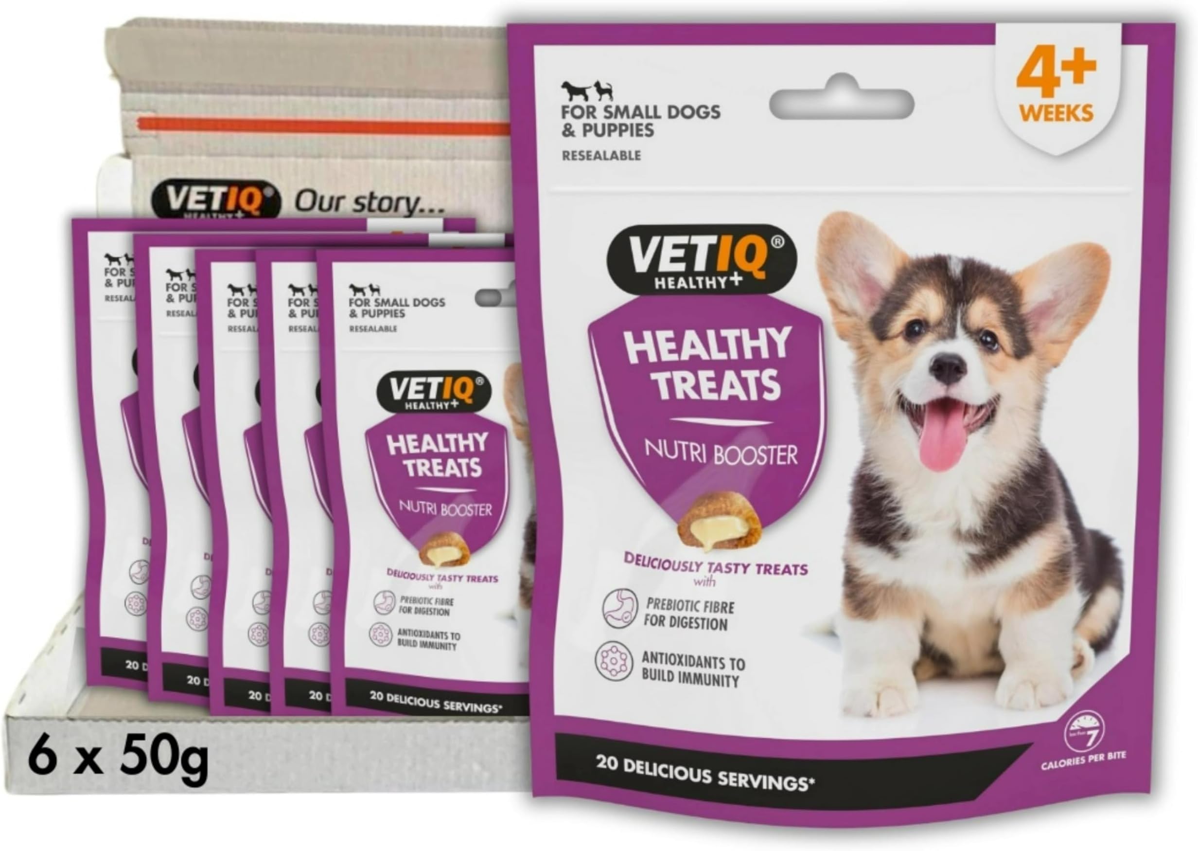 Healthy Treats Nutri Booster For Small Dogs & Puppies 4+ Weeks, Tasty Treats With Prebiotic Fibre for Digestion & Antioxidants to Build Immunity, 50 g (Pack of 6)