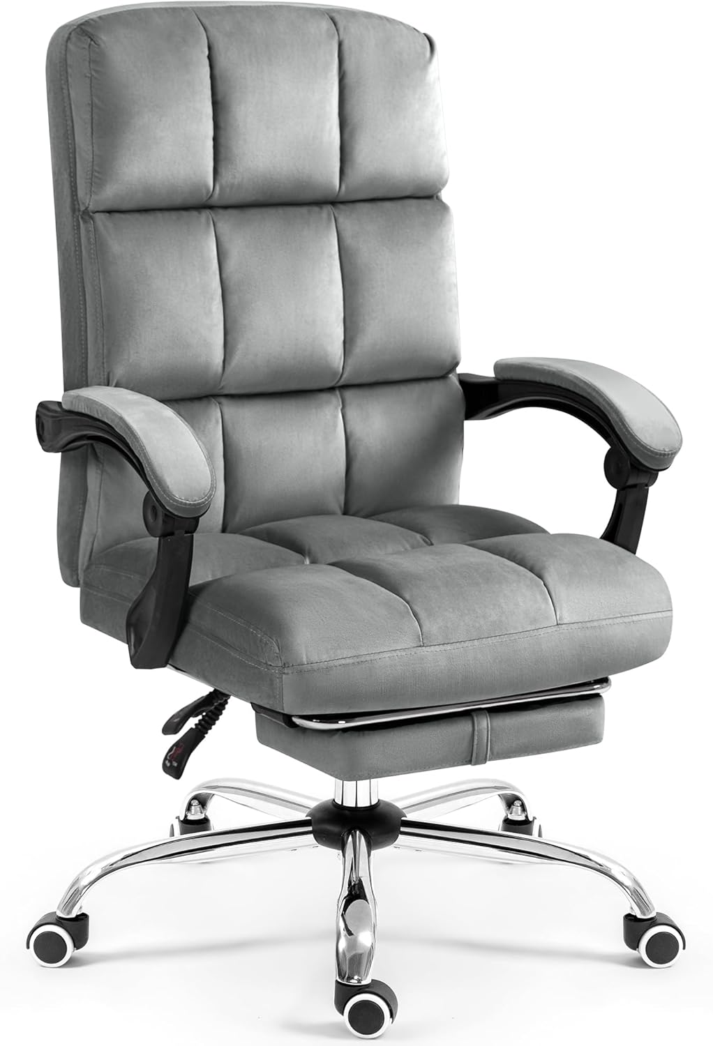 Velvet Ergonomic Office Chair with Footrest – Comfortable High Back Reclining Computer Chair for Home Office (Grey)