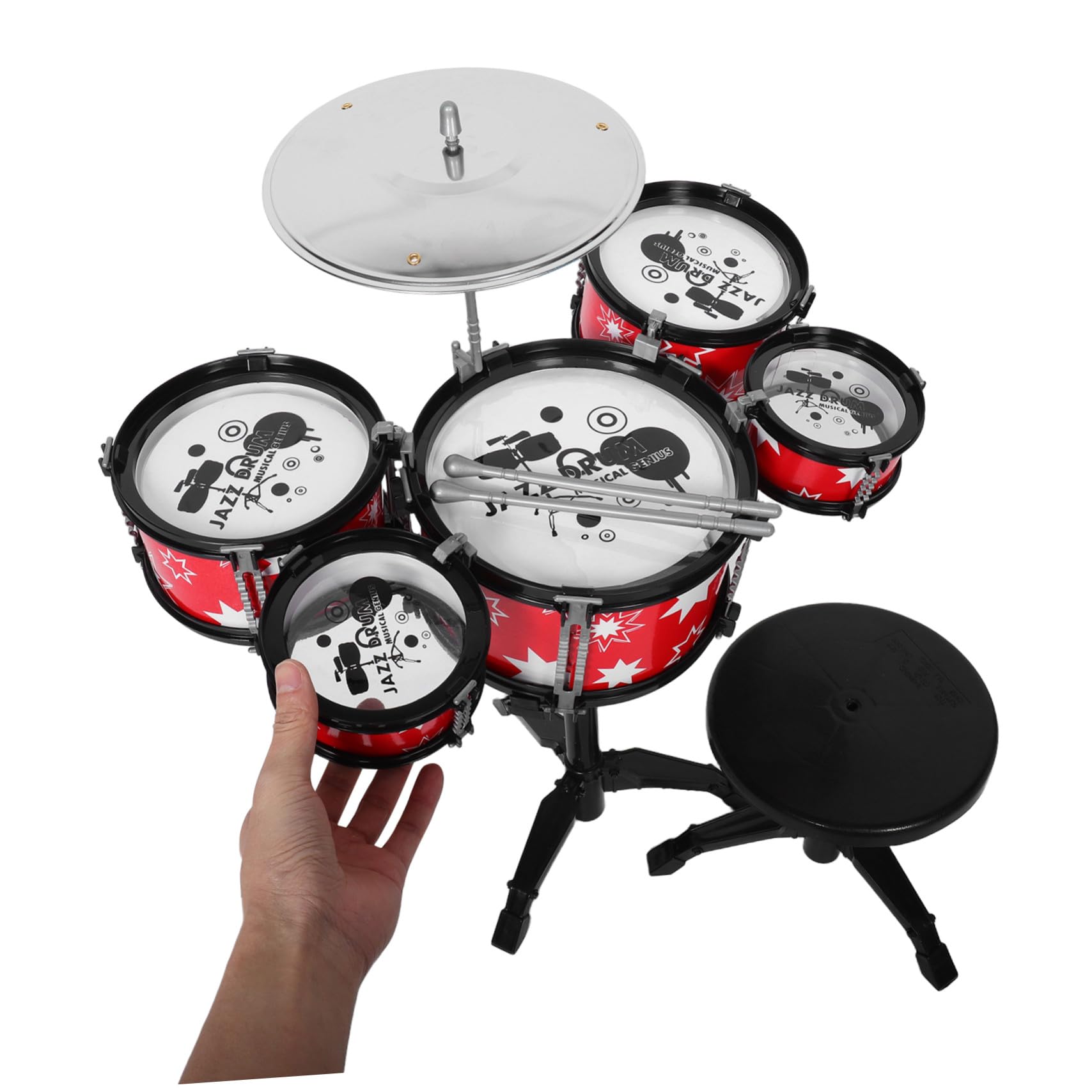 Piccola Batteria Giocattolo per Bambini e Piccoli, Plastico Rosso, Costruzione Robusta, Strumento Musicale Multifunzione per Giochi Educativi