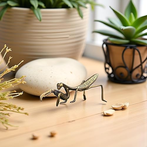 Miniatura 6 de Escultura de mantis de latón, mantis rezando de cobre, adornos pequeños de latón Feng Shui, insectos de cobre macizo, microtallados, arte de metal