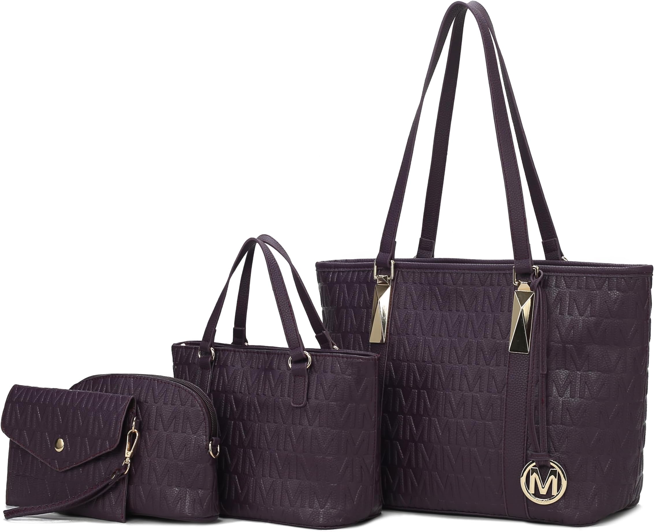 MKF Collection Tote Bag for Women, Shoulder Handbag & Wristlet Pouch Purse Top Handle Vegan Leather 4Pcs Set Pocketbook