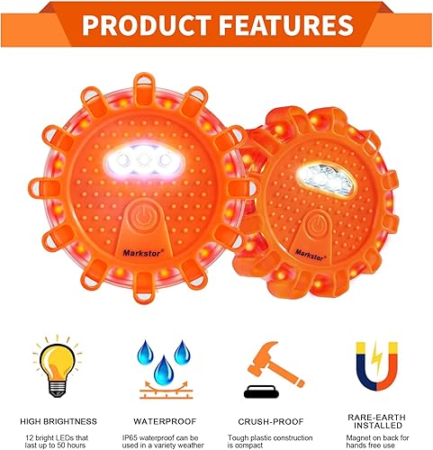 Miniatura 5 de Juego de 6 bengalas LED para carretera, kit de emergencia LED ámbar de recarga USB, luz de advertencia con magnético, kit de bengalas de disco de