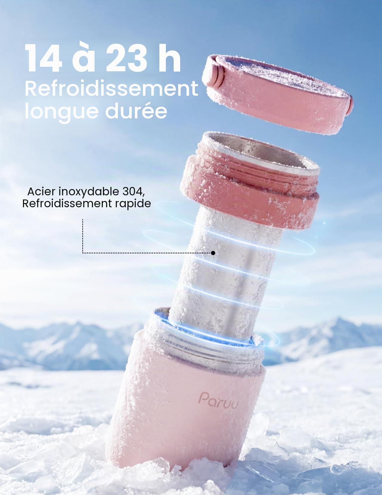 Paruu Glaciere Lait Maternel, Pot Conservation Lait Maternel Portable en Acier Inoxydable 304, Maintien Froid 14–23 Heures, Contenant de 300-700ml, pour Voyages & Activités Extérieures, Rose
