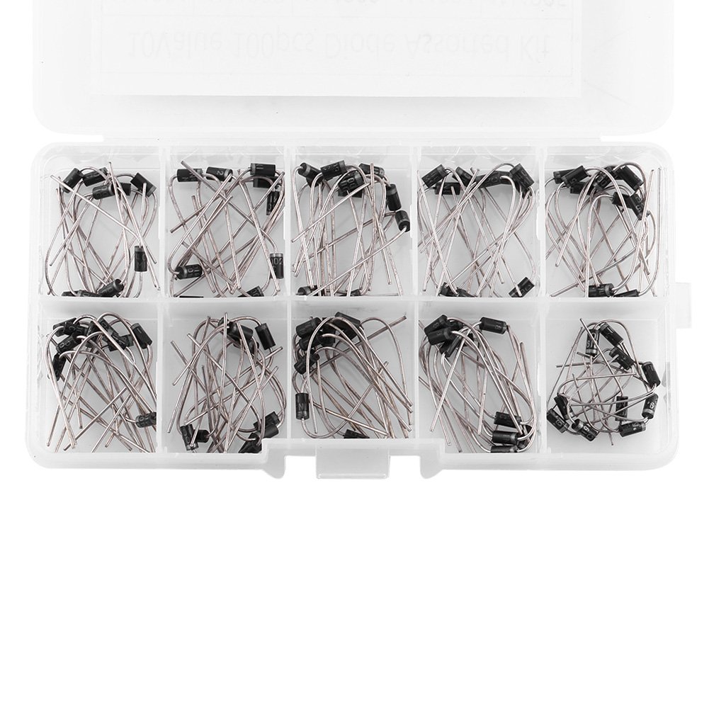 Diodo, accessori da campeggio 100Pcs 10Values ​​Assortimento di diodi raddrizzatori Kit elettronico 1N4001~1N4007 1N5817~1N5819 con kit diodo scatola Replacement resistor
