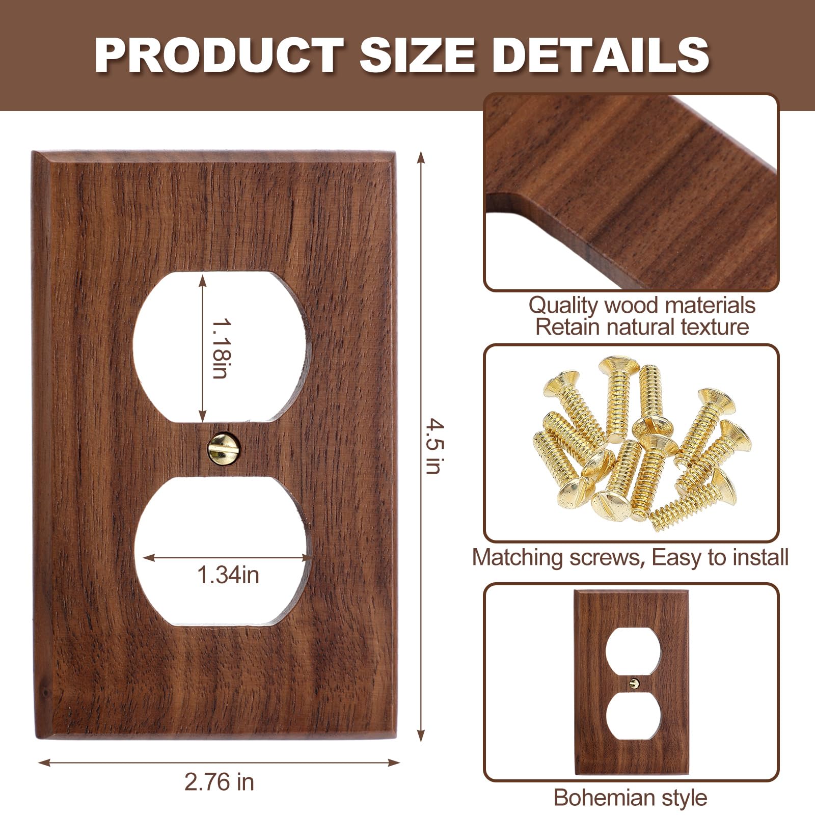 Pinkunn 10 piastre decorative per interruttori della luce, in legno di bambù, per casa, camera da letto, cucina (marrone scuro, doppio foro)