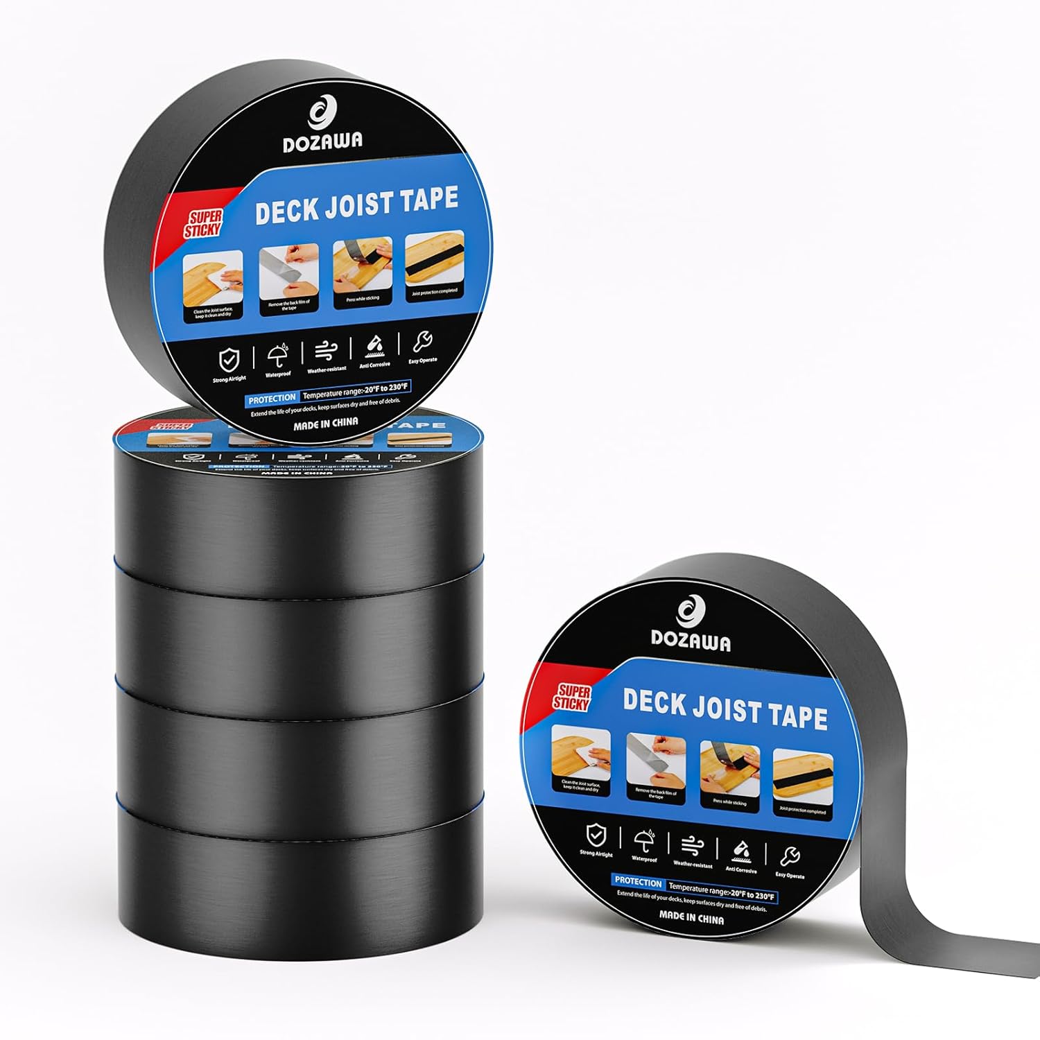 butyl tape 2''×50', weather resistance for decking,waterproof and anti-corrosion for deck joist, roof, patio, rv repair, self-adhesive window sealant(6 rolls)