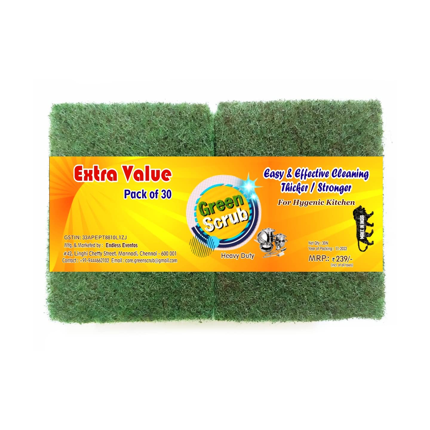 Green Scrub pad Kitchen dishwash Utensils Vessel Cleaning Scrubber Pack of 30. 4×3 Size 10mm