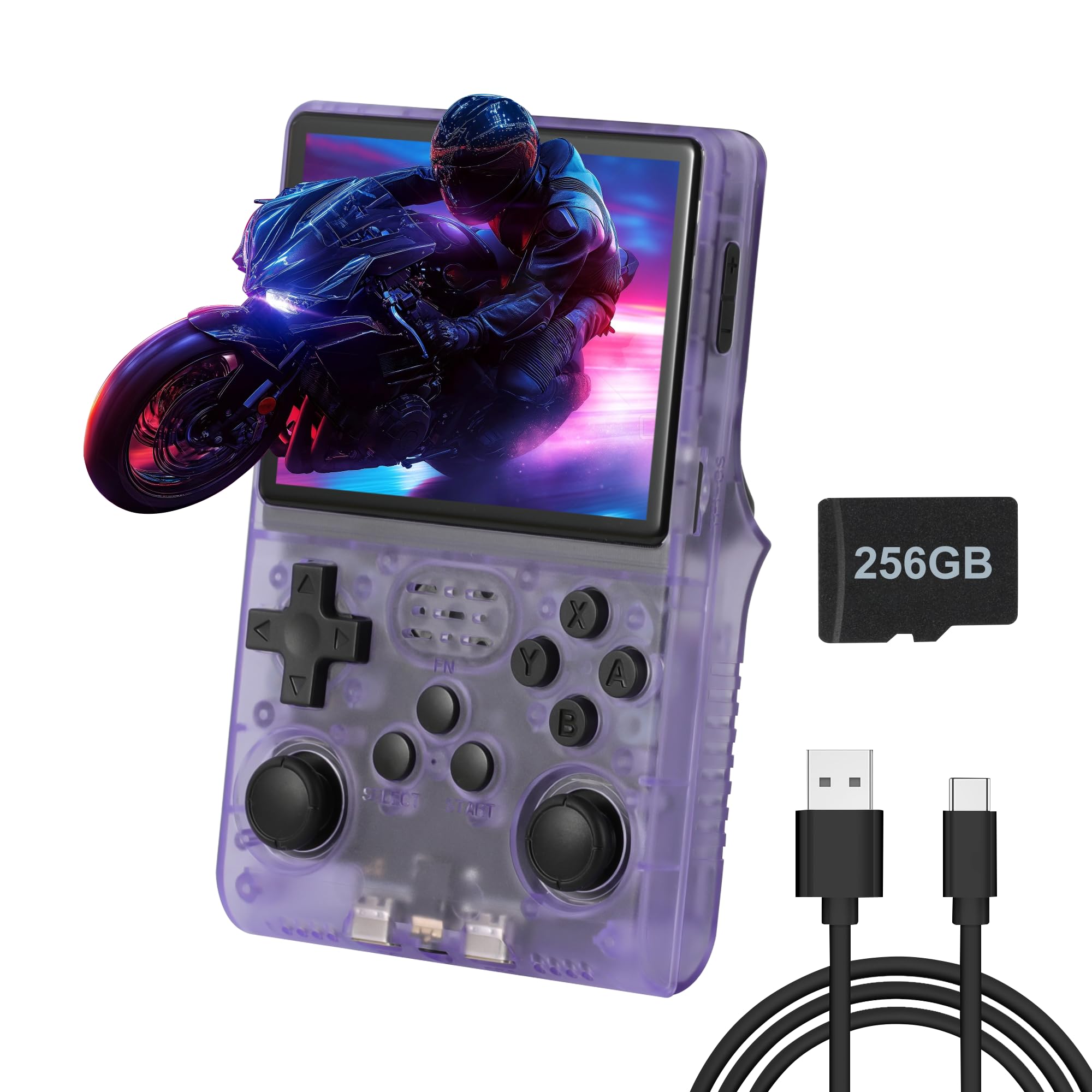 R40S Pro Handheld Game Console, Over 30,000 Pre-Installed Games, More Than 20 Retro Emulator Systems, 3.5 inch IPS Full-View HD Screen，256GB (Transparent Purple)