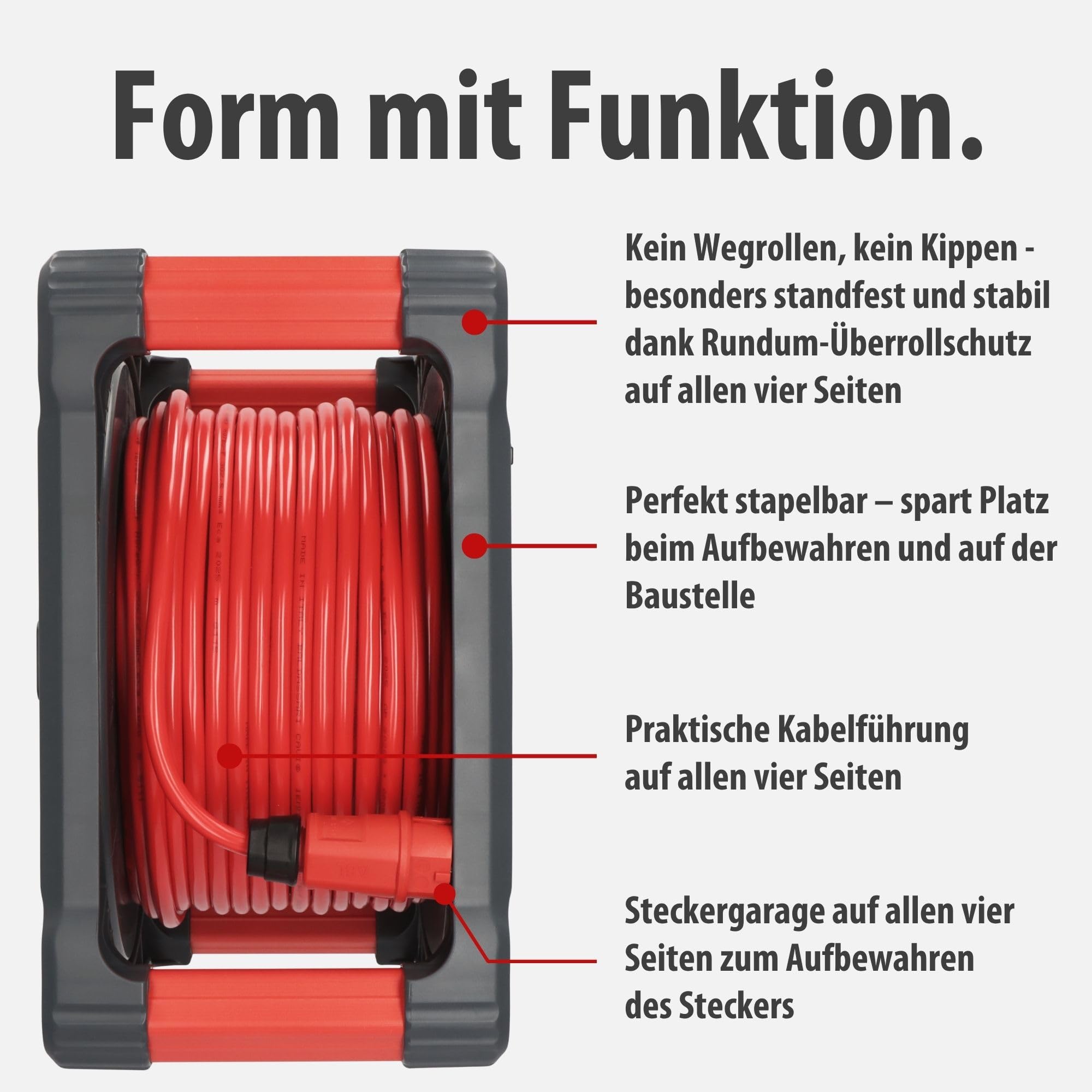 Brennenstuhl Professional Baustellen-Kabeltrommel KA 5210 5 IP44 (50m H07BQ-F 3G2,5 Kabel in rot, 5 Schutzkontakt-Steckdosen, Baustelleneinsatz und ständiger Einsatz im Freien, Made in Germany)