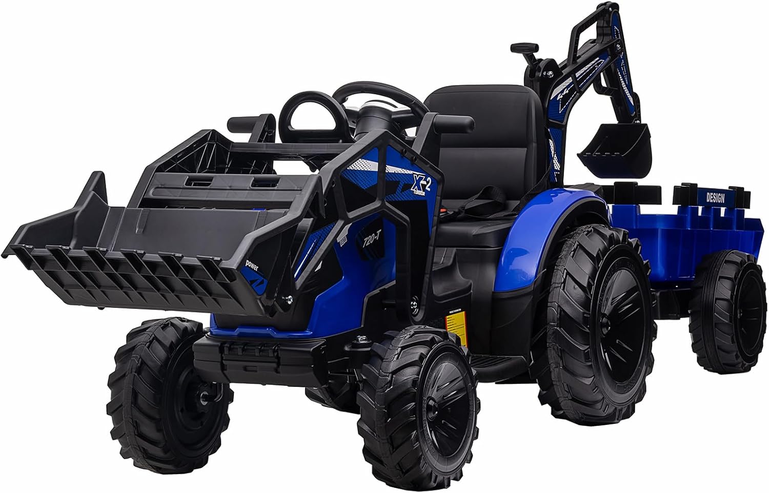 Hetoy 3-in-1 Ride-on Tractor, Excavator, and Bulldozer in bright blue