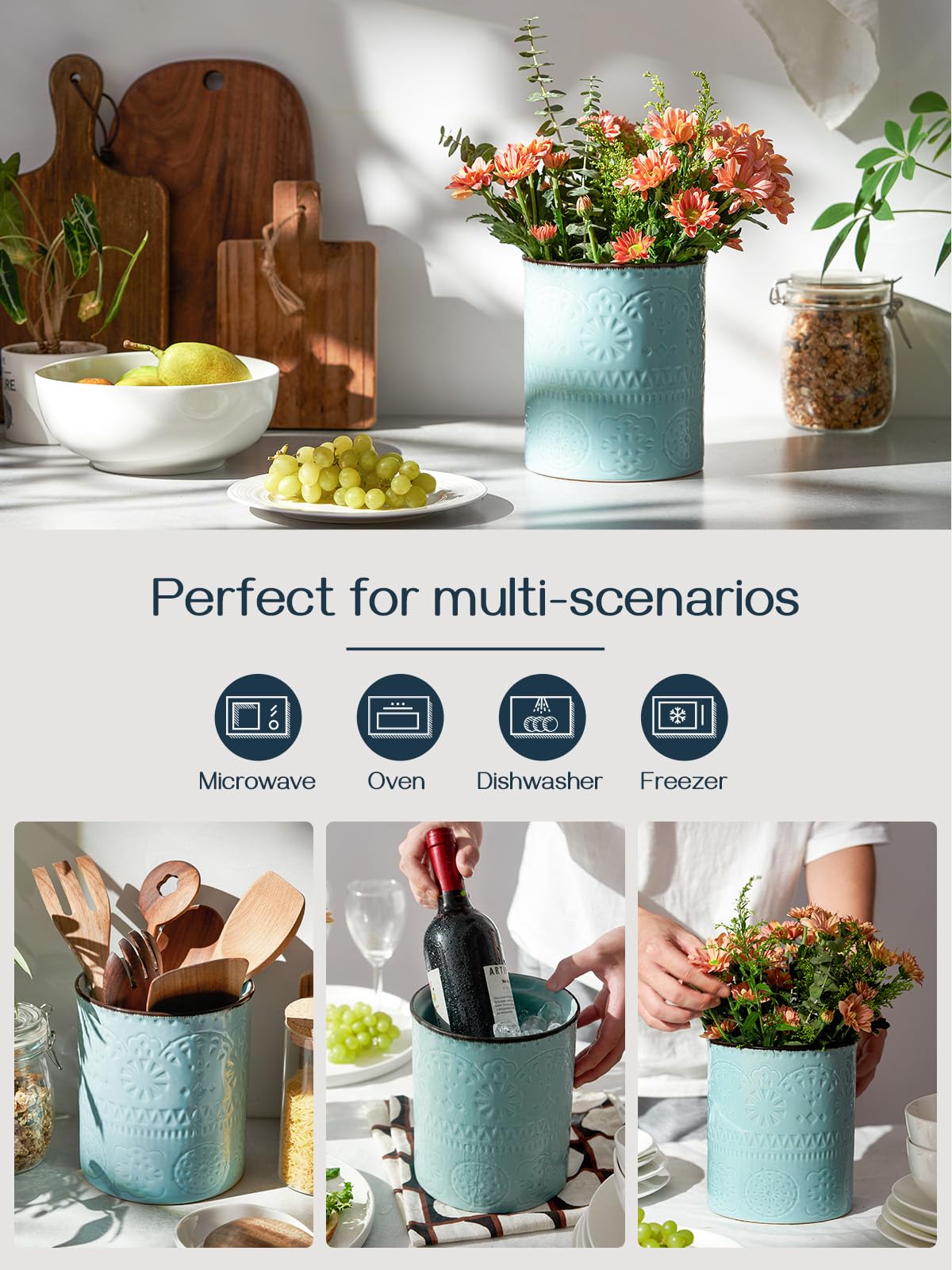 Portautensili In Ceramica Vintage - 18x15,7 Cm, Bianco, Con Base In Sughero Antiscivolo - Foto 8