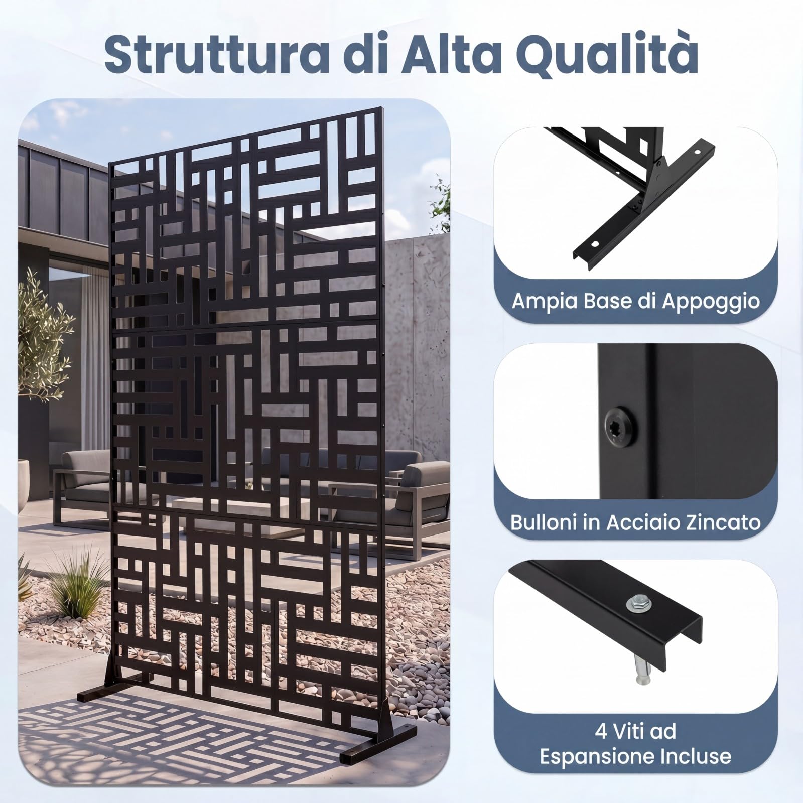 COSTWAY Pannello Divisorio Esterno Metallo Resistente alle Intemperie (Geometrico) | Paravento da Interno ed Esterno con Motivi Traforati, Frangivista Divisorio per Giardino e Balcone, 121 x 40 x 183 cm
