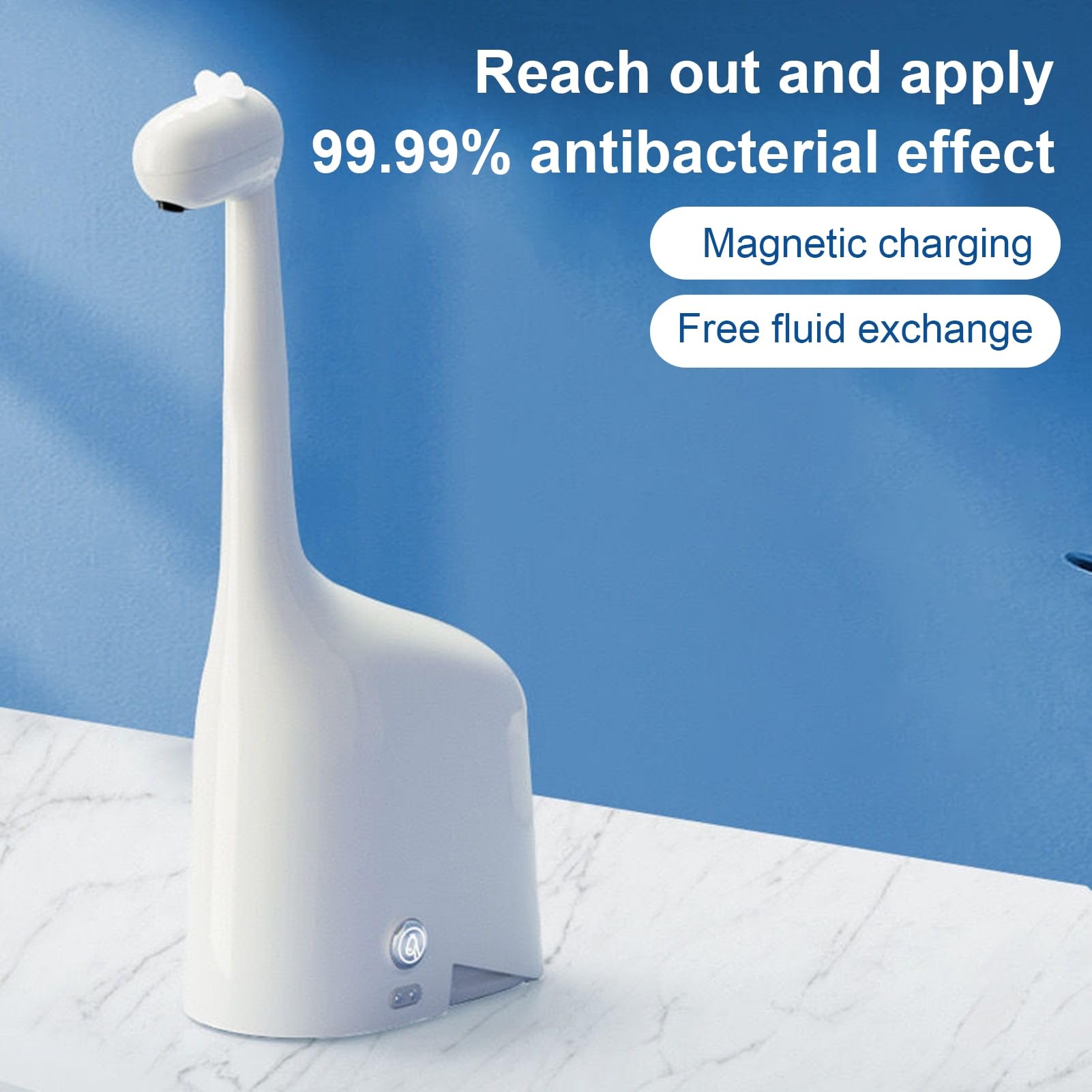 Dispenser automatico di sapone touchless, design carino giraffa con funzione timer, IPX5 impermeabile ricaricabile, pompa per lavaggio a mano per bagno e cucina, bianco