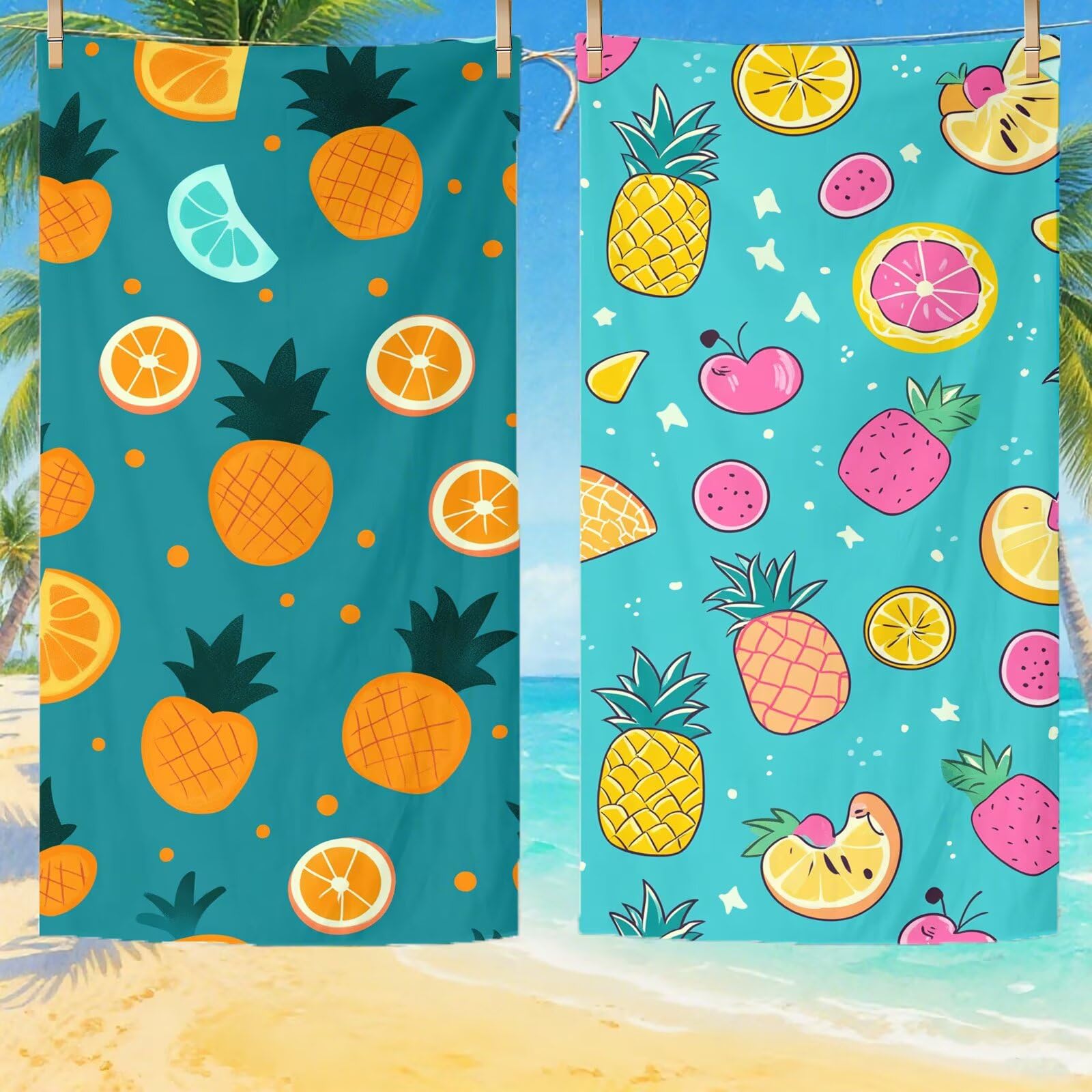 Toallas de Playa Microfibra Piña Toalla Playa Grande 100x180 cm Mujer Hombre Secado Rápido Absorbente Toallas Gimnasio Suave Sin Arena Ligera Toalla Microfibra para Playas Piscina Viajes Camping Q-549