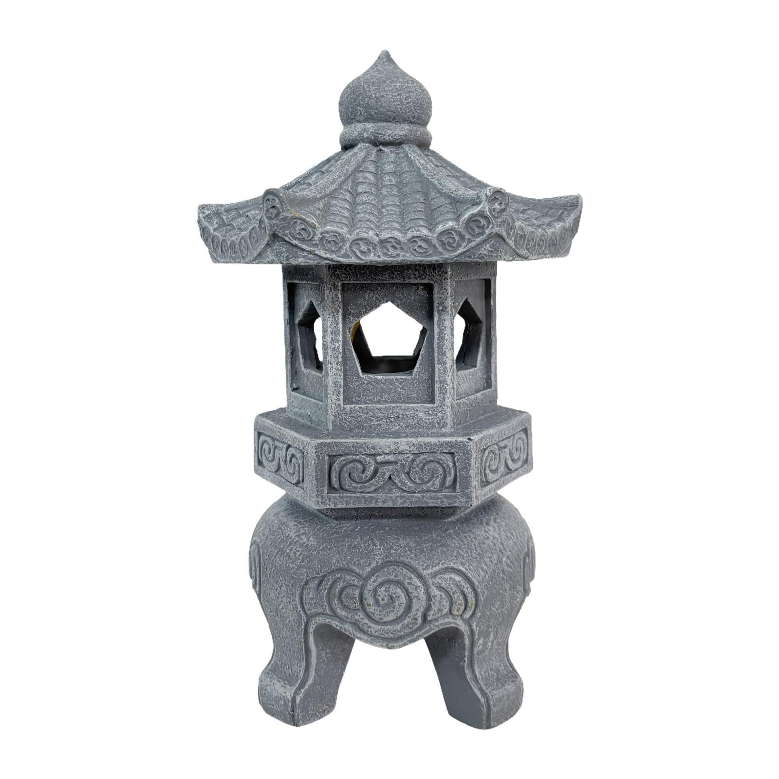 Pagoda Estatua de Jardín Escultura Solar Ornamento de Paisaje de Resina Función Decorativa Resistente Adecuada para Jardín Balcón Patio Porch, 12 X 12 X 26 Cm