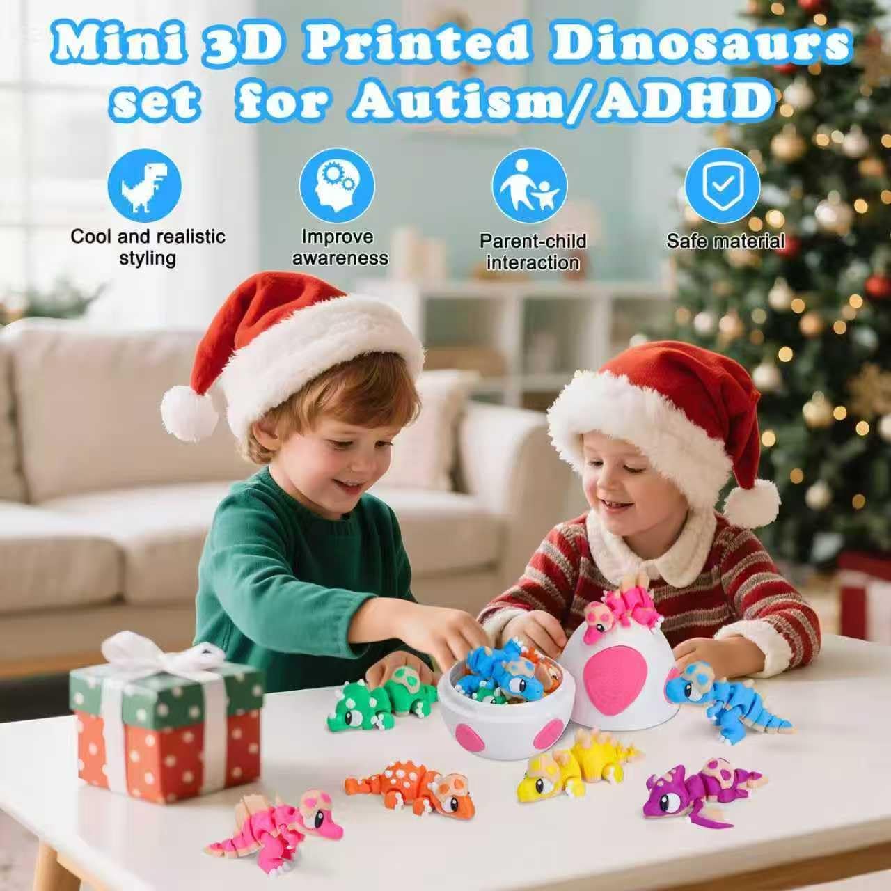 6PCS 3D Printed Dinosaur with Dragon Egg, Mini 3d Printed Animals, Articulated figurines Fidget Toys, Pocket Pets Bulk ,Party Favors, Easter Basket Stuffer, Desktop Ornament (Dinosaur Eggshell) - Image 3