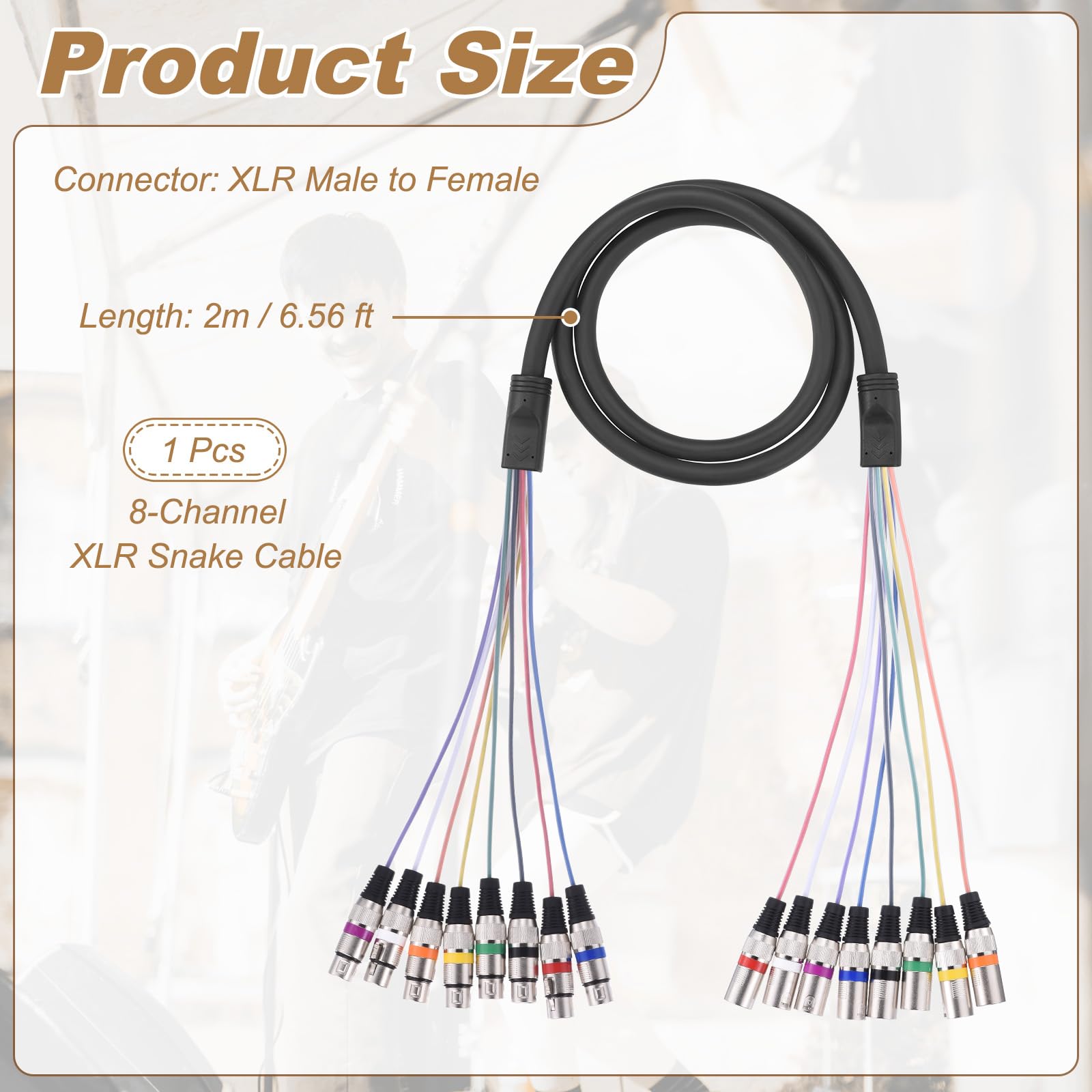 QUARKZMAN Cavo Serpente 8 Canali 6,56 Piedi 25 AWG XLR Maschio/Femmina