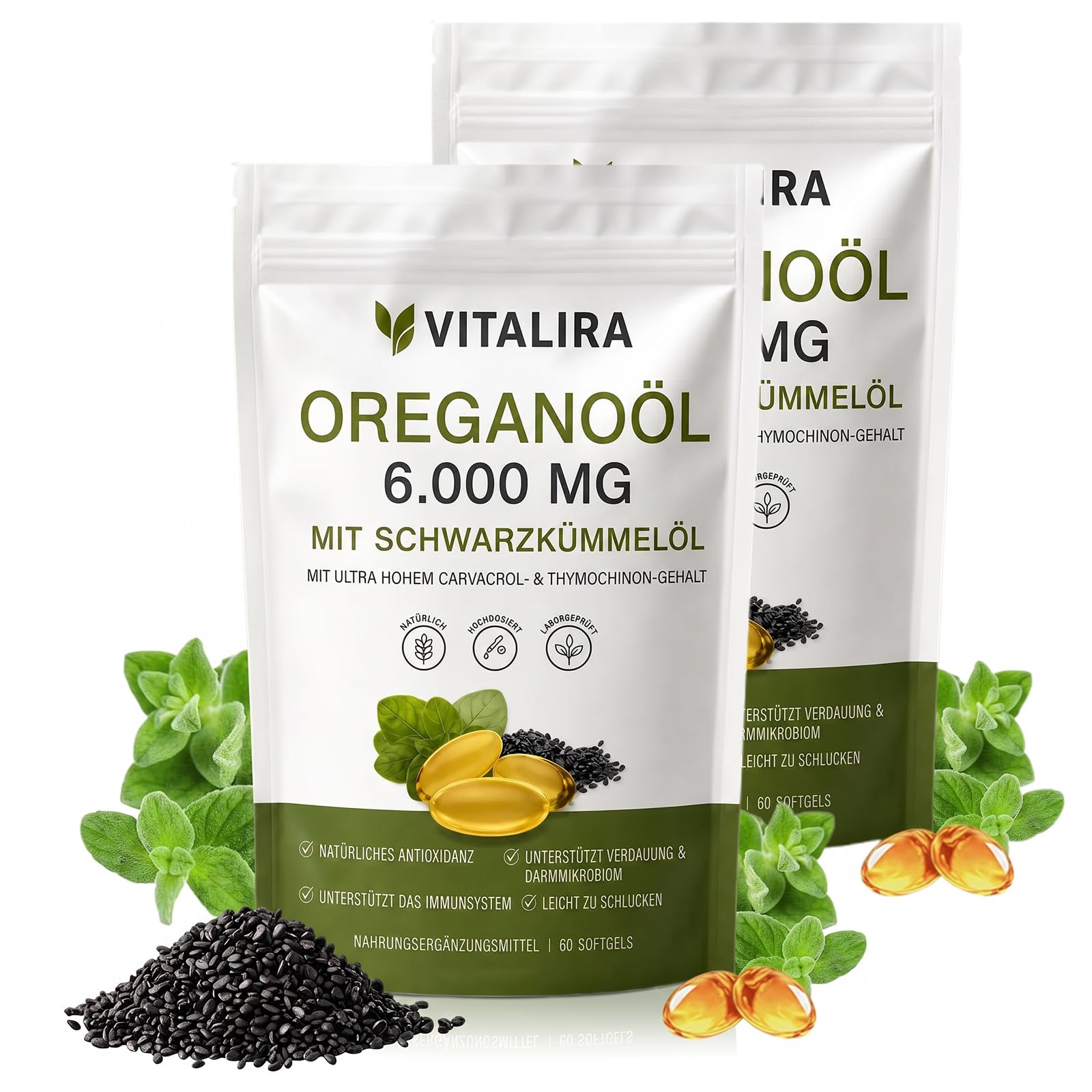Vitalira Oregano-öl Weichkapseln 6000 mg – 60 Softgels