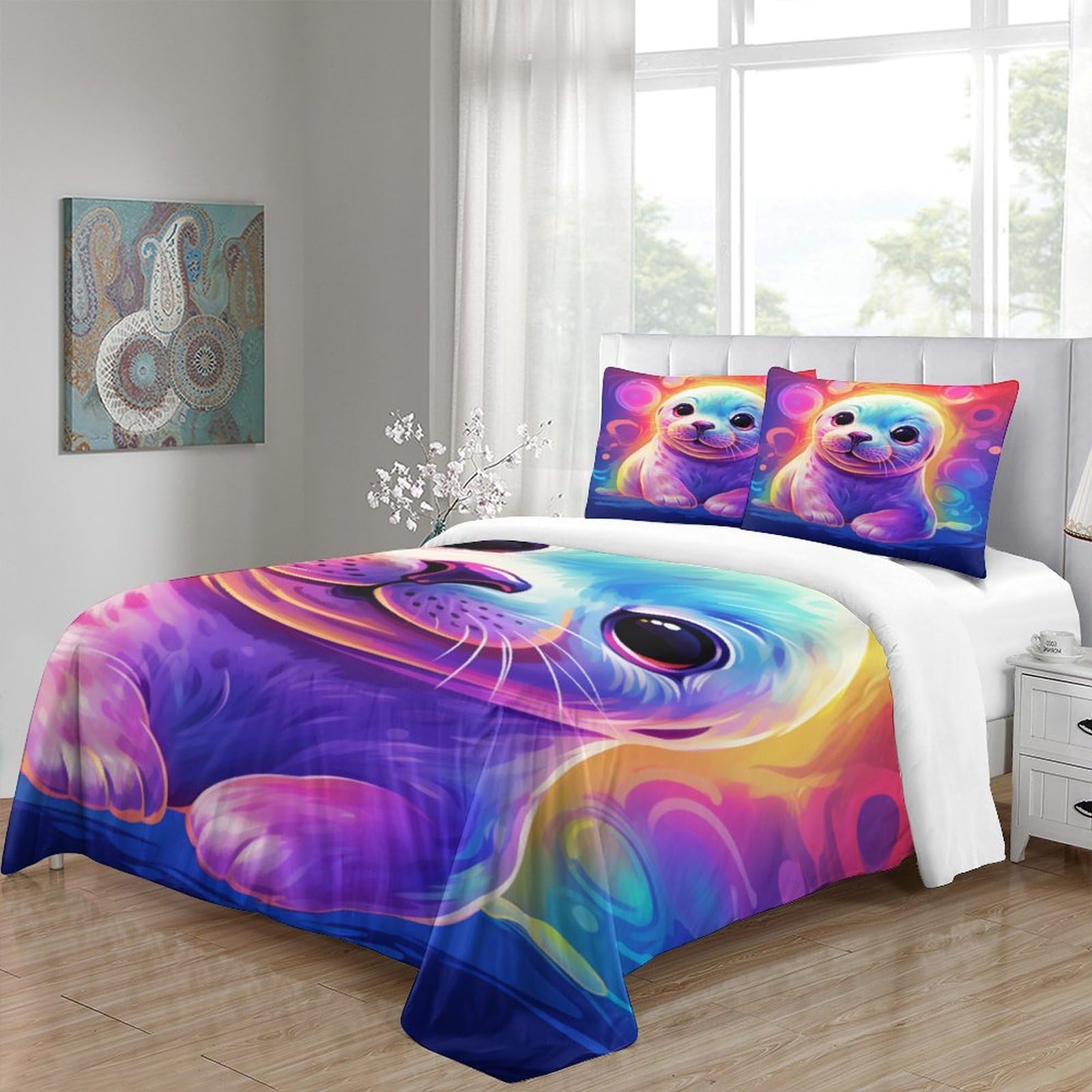 Zestaw pościeli z nadrukiem 3D z nadrukiem dla niemowląt, z mikrofibry, hipoalergiczne, z 2 poszewkami na poduszki, super king (260 x 220 cm), dla chłopców i dorosłych