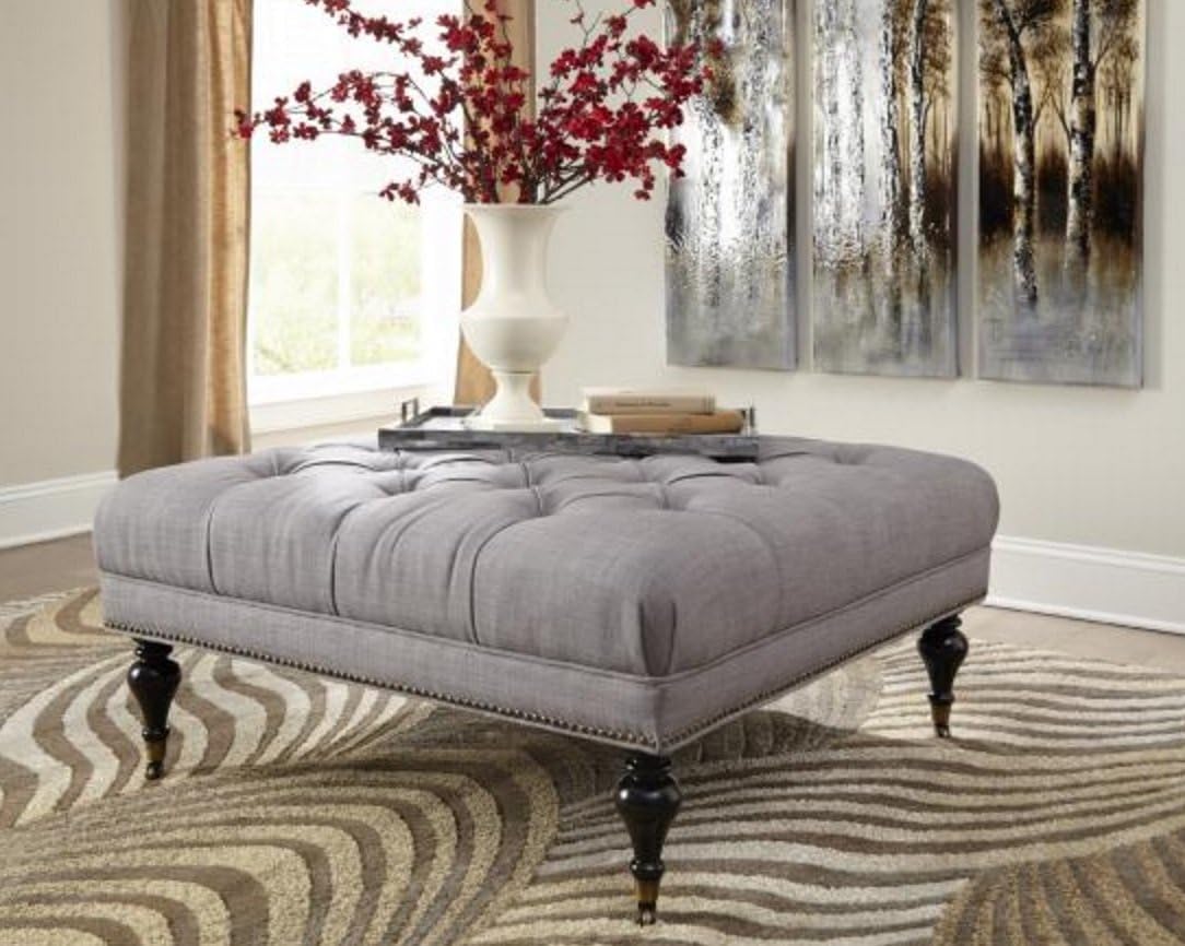 Coaster Home Furnishings Tufted Square Ottoman with Casters, Gray