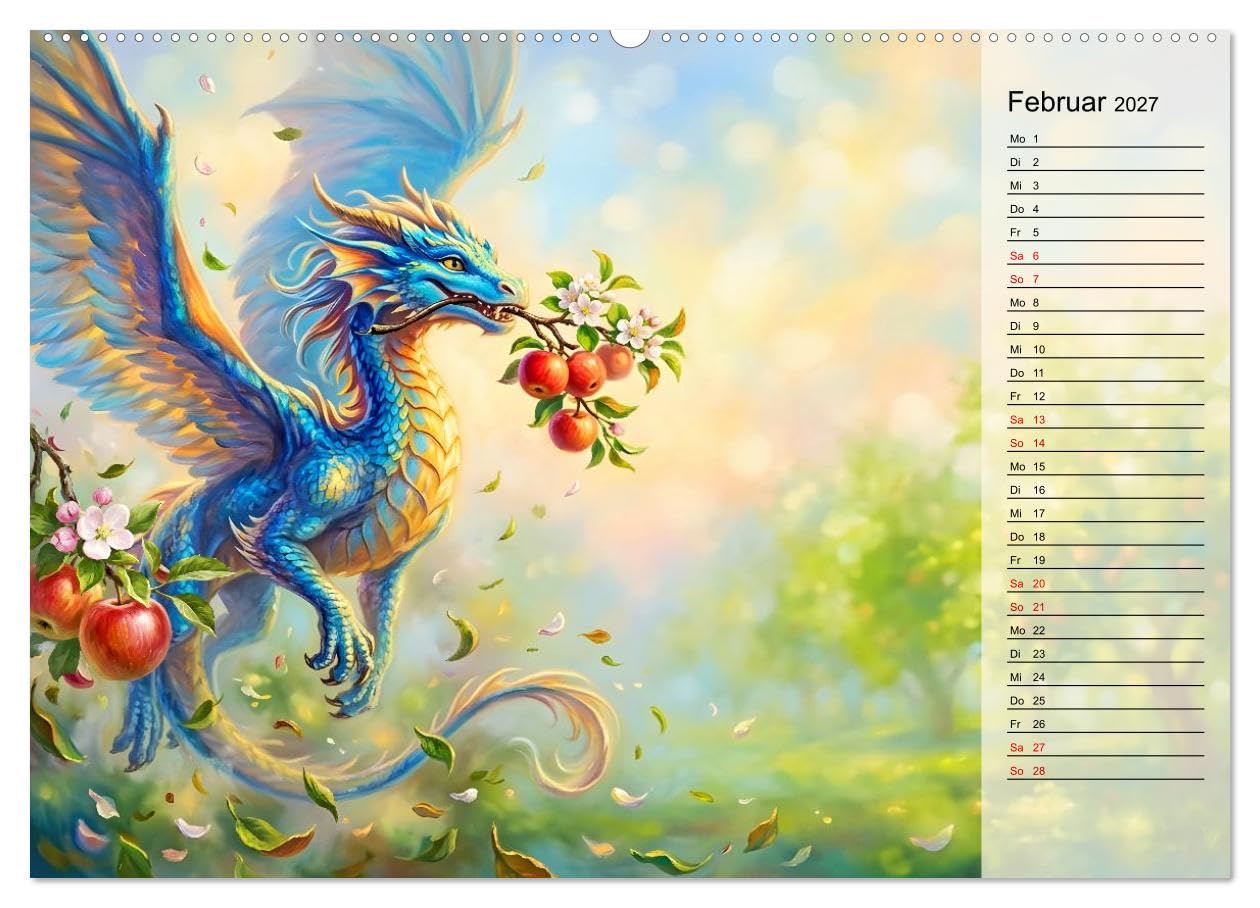 CALVENDO · Diebische Drachenmädchen (Kalender 2027) | DIN A2 Querformat · Wandkalender · Freche Naschmomente im geheimen Obstgarten