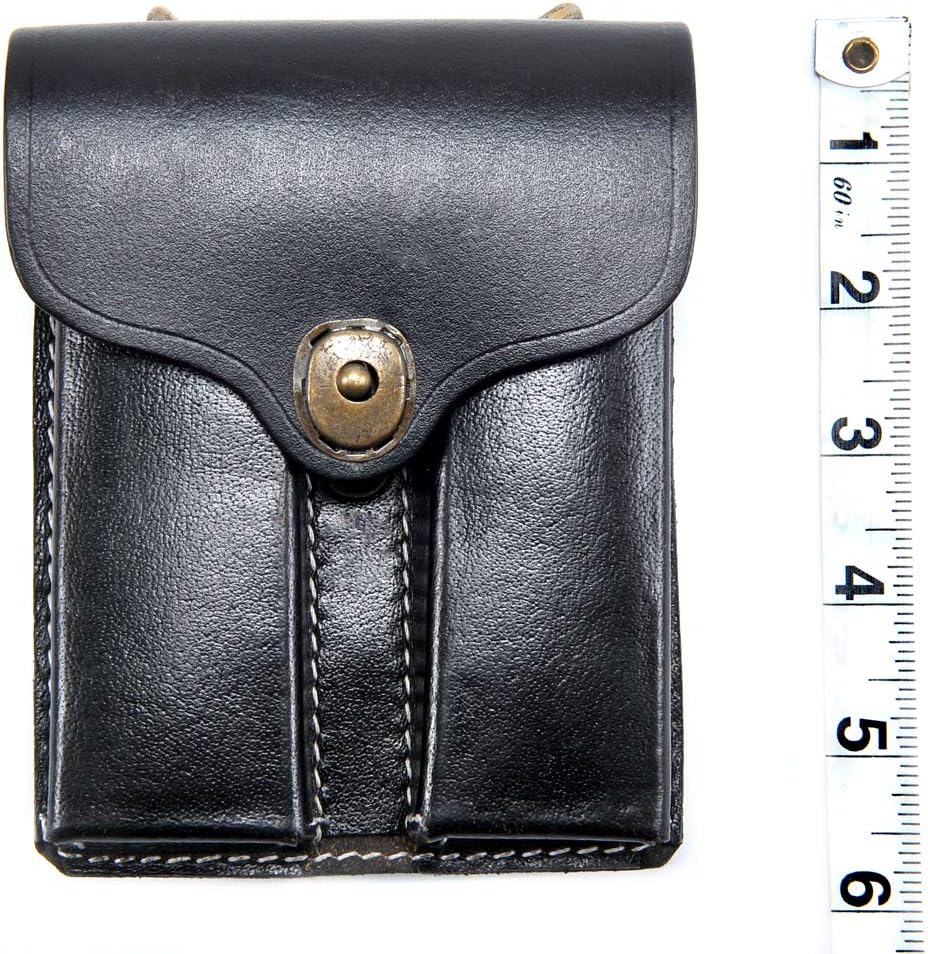 Black Leather .45 Double Magazine Pouch with Belt Hanger