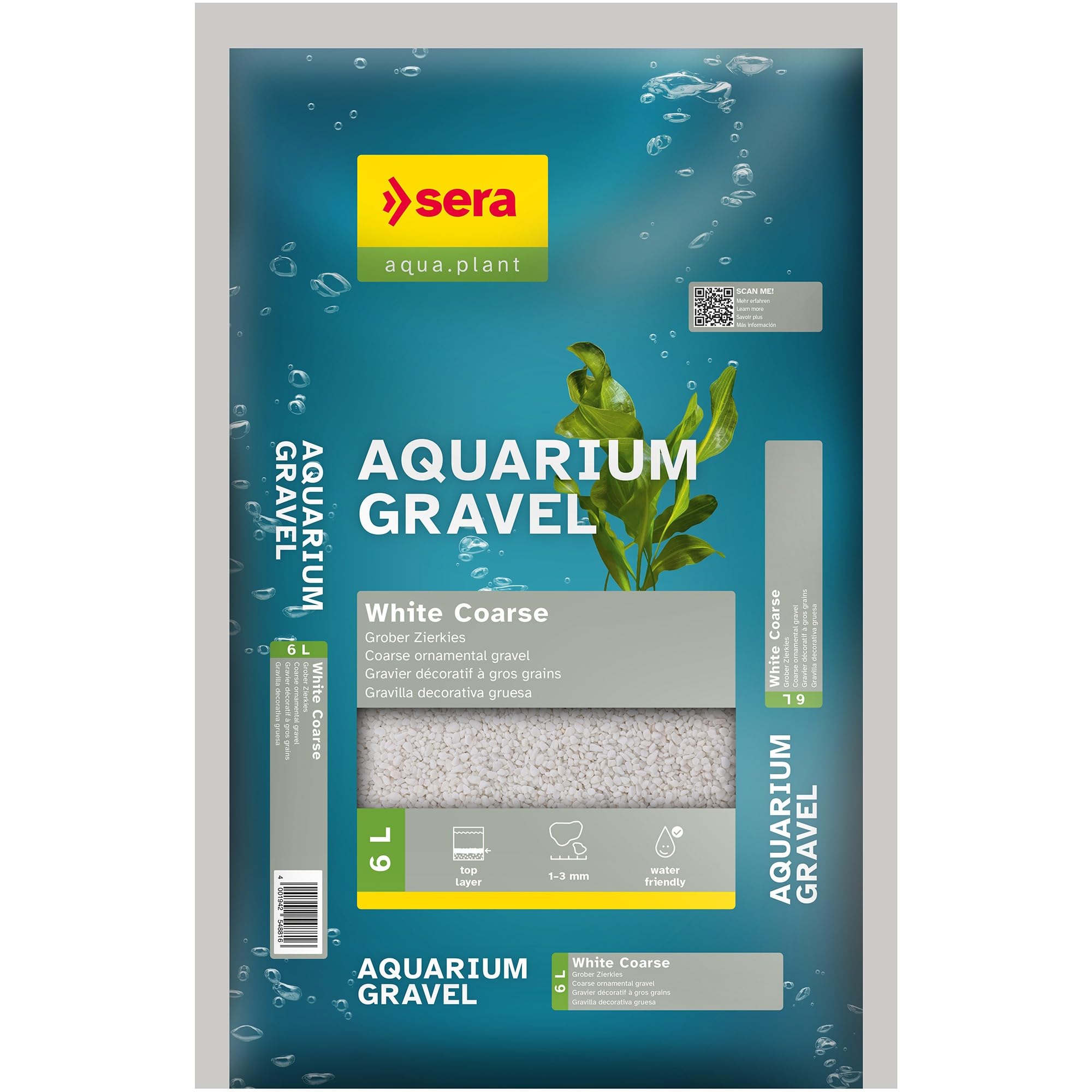 SERA Aquarium Gravel White Coarse 6 L | Sustrat pour Aquariums d’Eau Douce| pour Poissons, Silures et Crevettes | Aspect Naturel