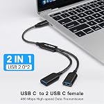 USB C Male to 2 USB Female Splitter Cable Adapter, Dual USB-A Port Hub for Data Transfer/Charging, Extra Extender Data Split Power Cord Extension for Car/Laptop/Mac/PC (Black)
