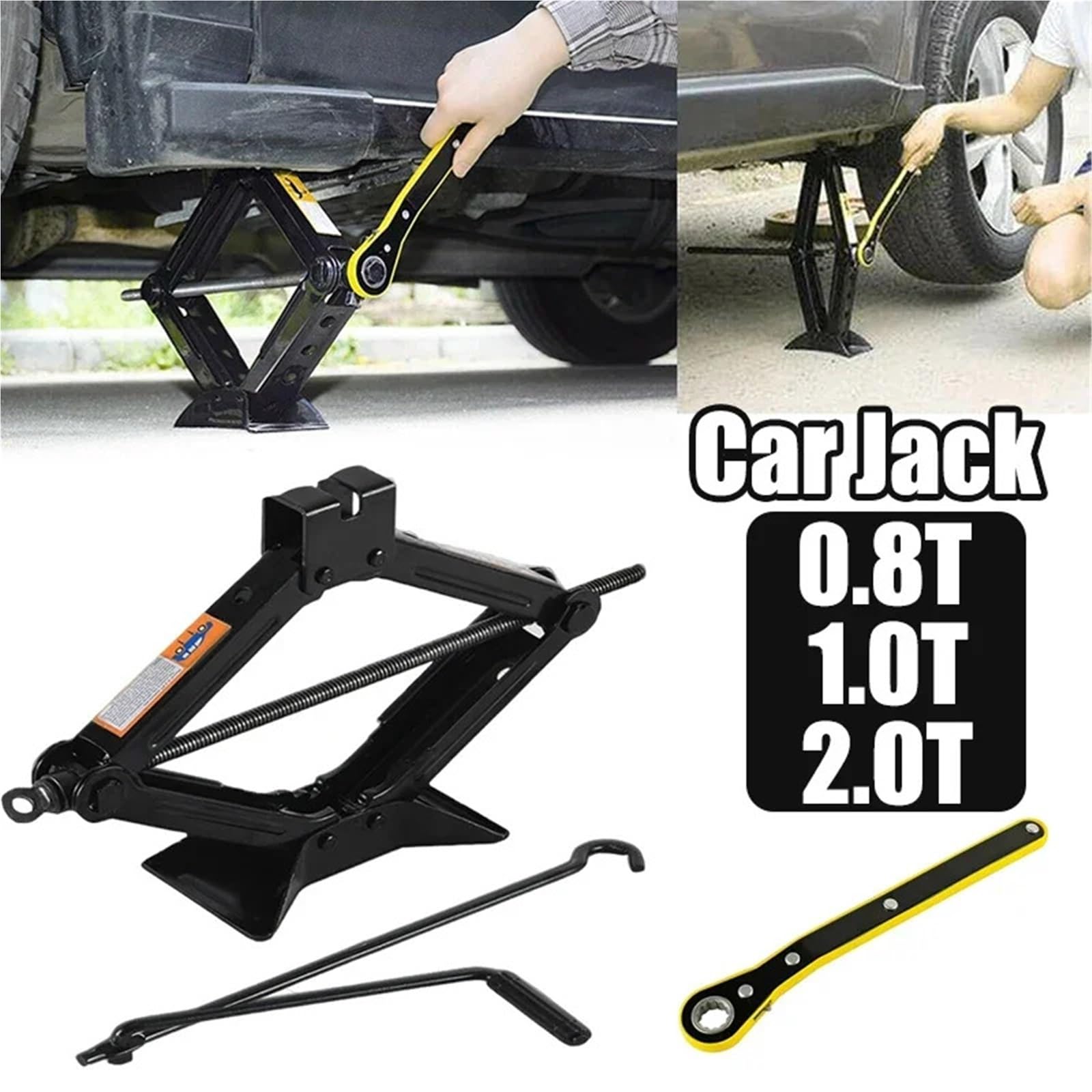 Cric A Forbice Per Auto Strumento speciale Cric for auto 08T 1T 2T Portatile Risparmio di manodopera a manovella a forbice Riparazione Sostituzione pneumatici for SUV(0.8T Set)