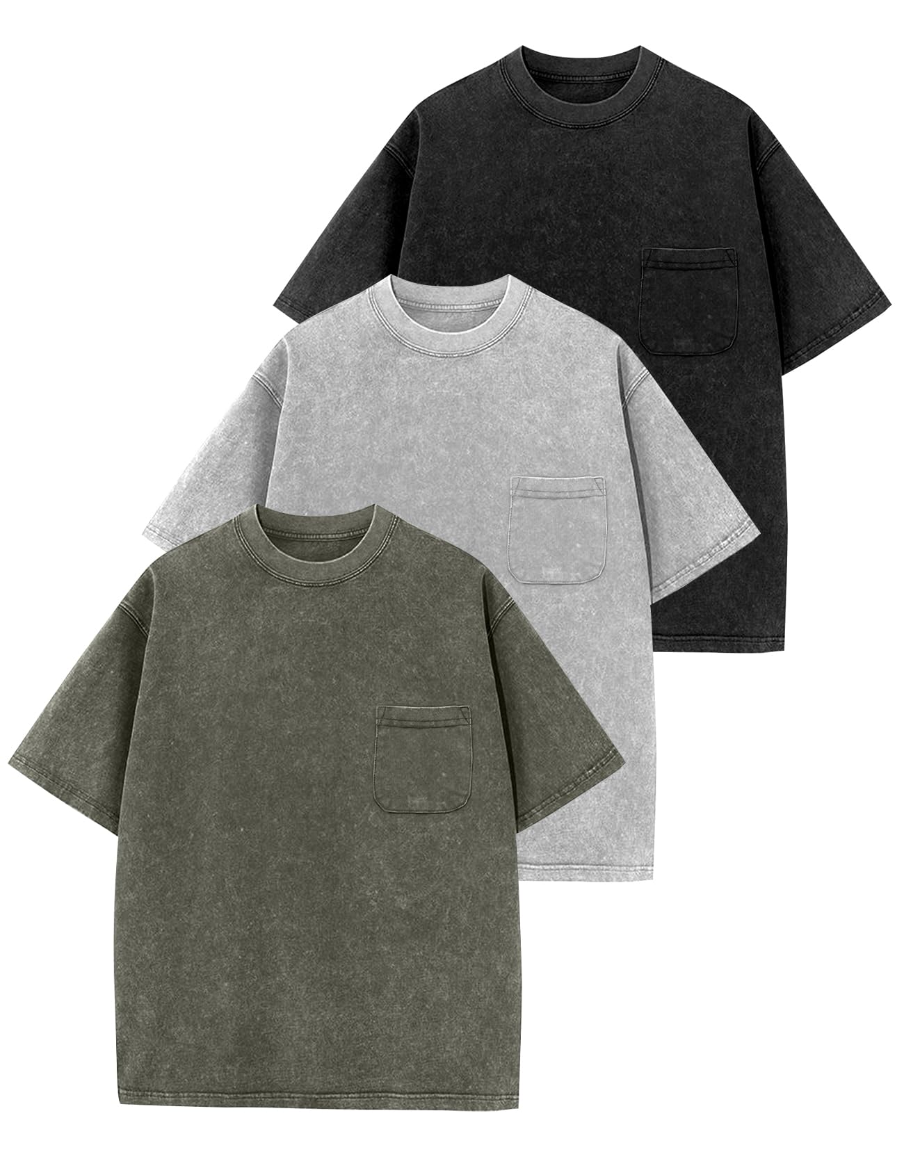 Rousytn 3 Pack Boys Girls Shirts Short Sleeve Acid Washed Cotton T-Shirts Kids Tshirts Summer Tops Tees 5-14 Years