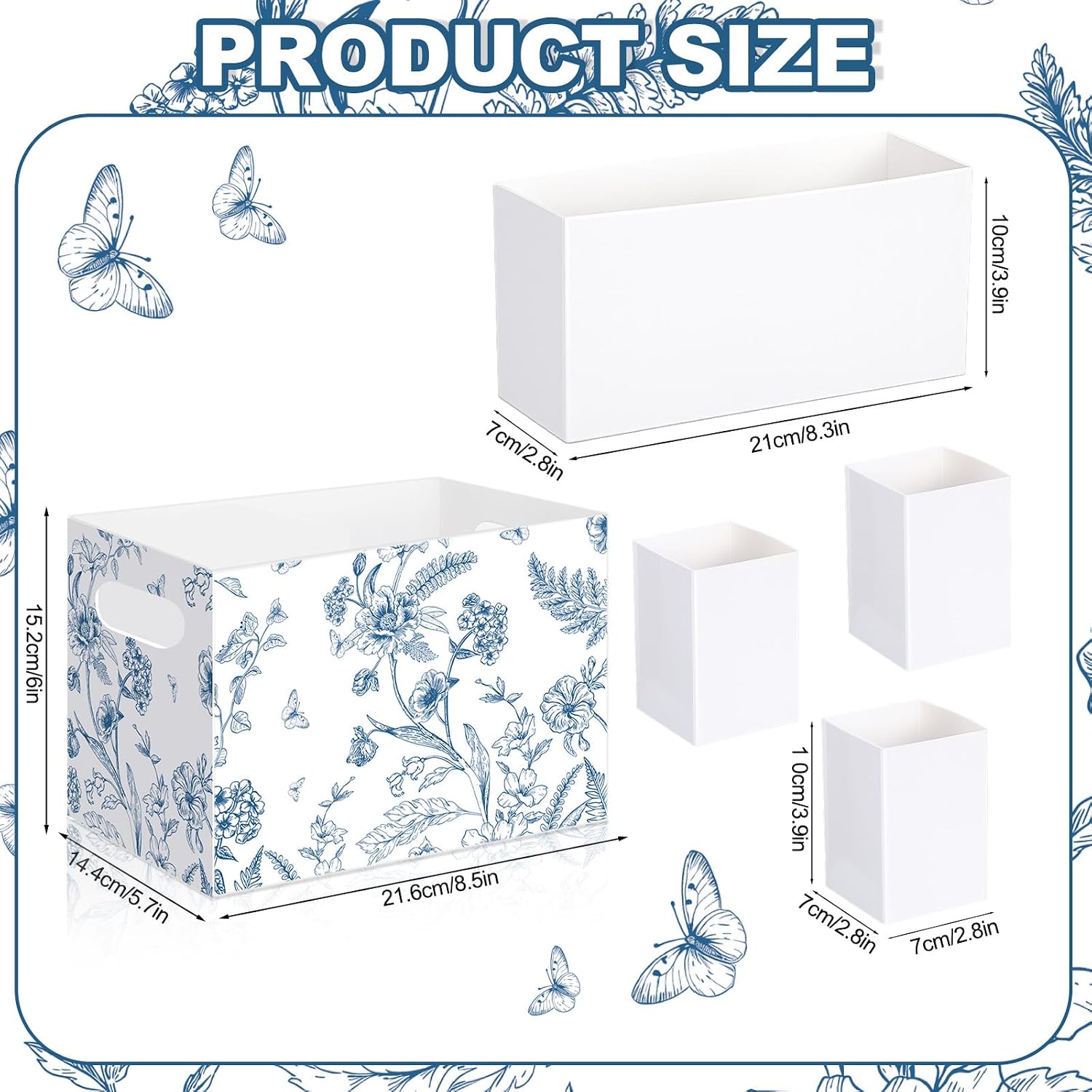 Sliner 2 Pcs Blue and White Floral Utensil Holder Paper Utensil Caddy for Wedding Bridal Shower Party Supplies Cutlery Holder with Handles Disposable Flower Butterfly Cutlery Organizer Snack Box Favor