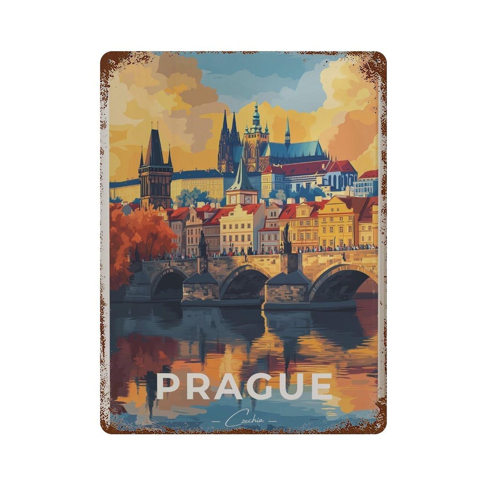 xiaoxiaoshen Prague Travel Czech Republic (2) Wall Decor Art Metal Tin Poster Modern Home Decor Art Home Bar Shop Decorations Vintage Sign 40x30cm