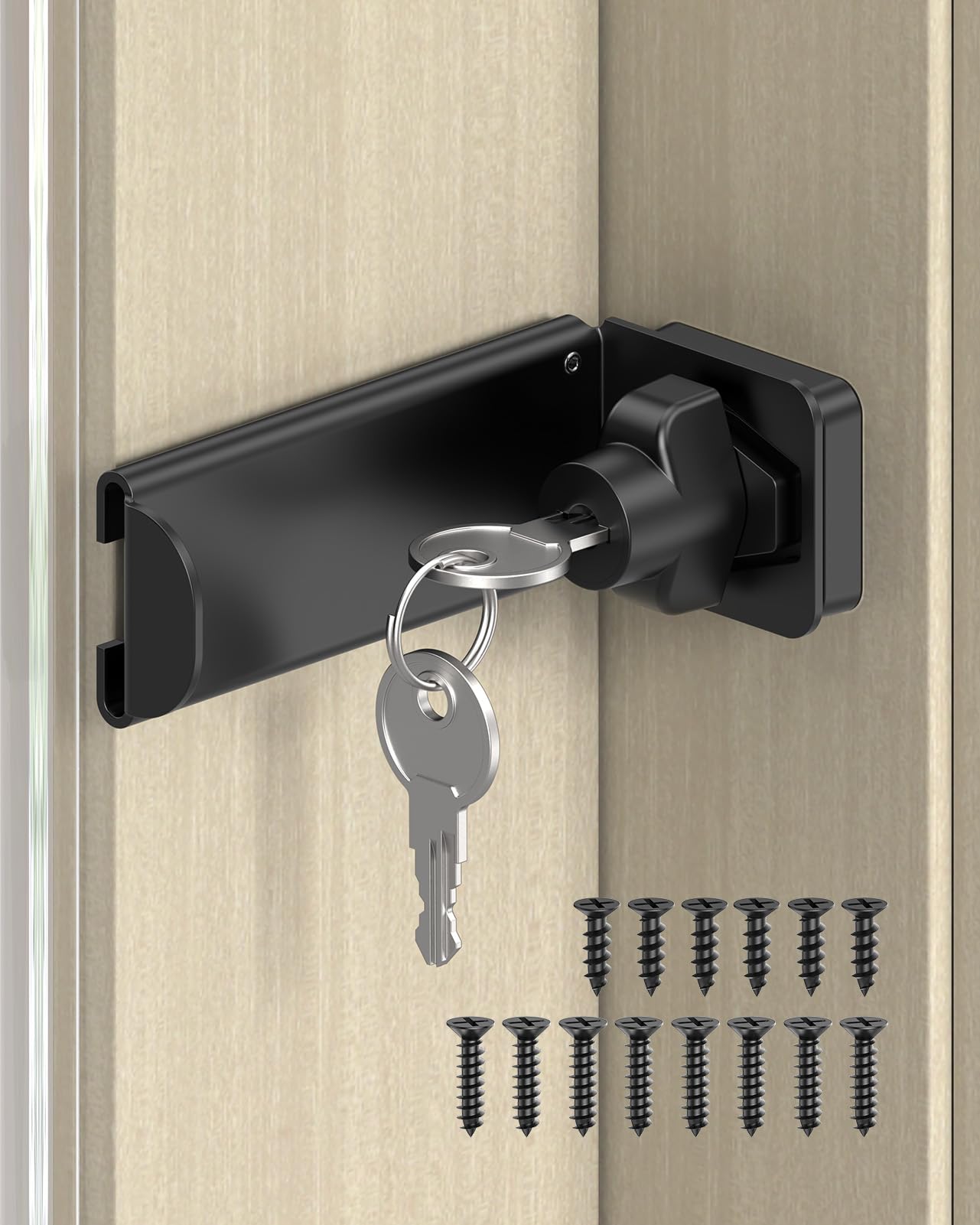 MeBantoo 90 Degree Door Hasp Latch Lock, Home Security Right Angle Latch, Sliding Barn Door Lock for Gate, Bedroom, Fence, Garden (Black, 3.3 Inch with Key-1 Pc)