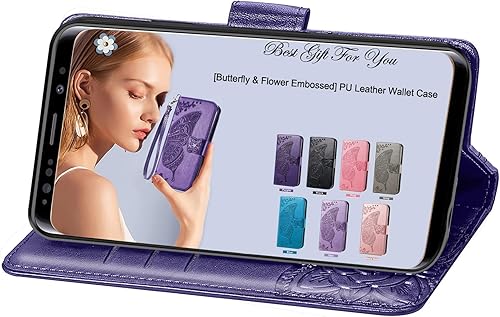 Miniatura 9 de HAOTP Funda para teléfono Samsung Galaxy A15 5G, funda con tapa para mujer, tarjeteros de crédito en relieve mariposa flor de cuero PU correa de