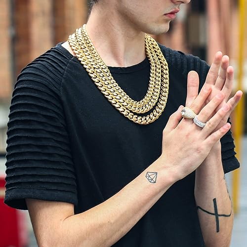 Miniatura 3 de Hip Hop - Cadena de eslabones cubanos de 14 quilates, 5 veces chapada en oro real, sólido pesado de 0.315 in-0.709 in, cadena de eslabones cubanos