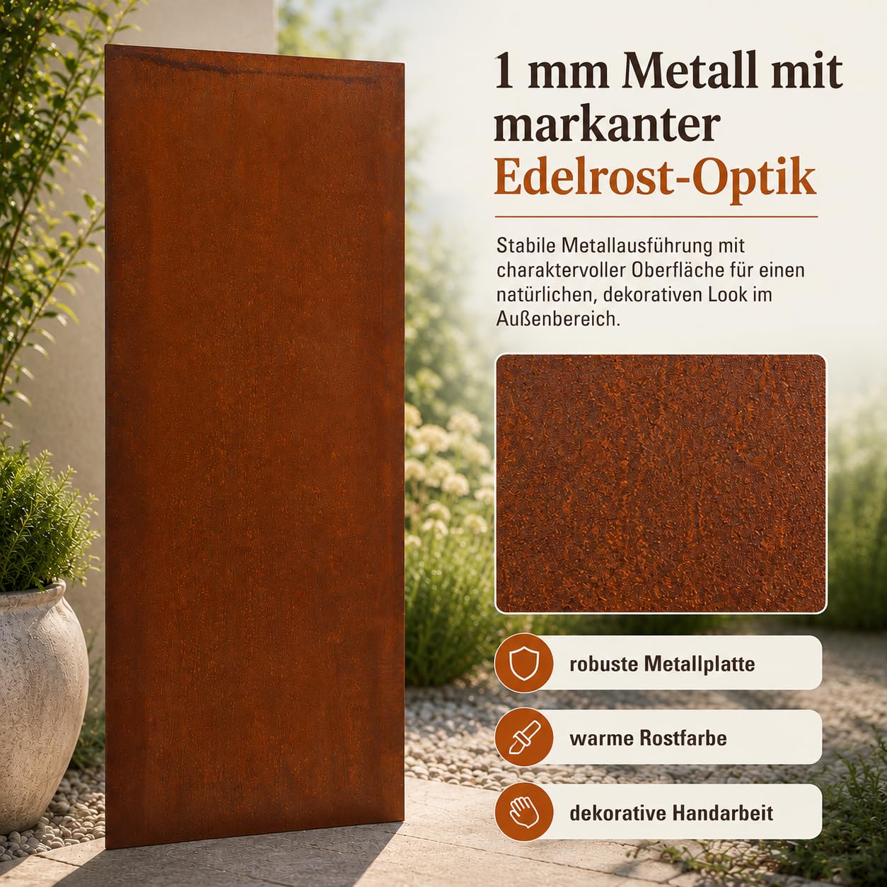 Edelrost Garten Sichtschutz aus Metall Rost Gartenzaun Gartendeko Edelrost Sichtschutzwand 1mm 031506-1 B75*H150cm