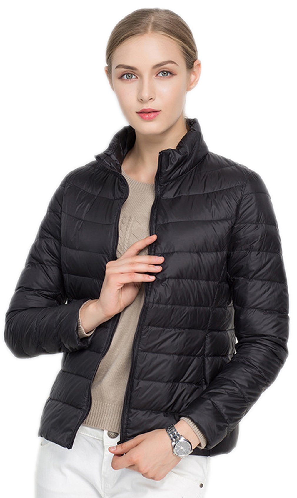 Santimon Donna Giacche Corto Piumino Cappotto Ultraleggeri Trapuntato Packable Inverno Giacca Nero Small