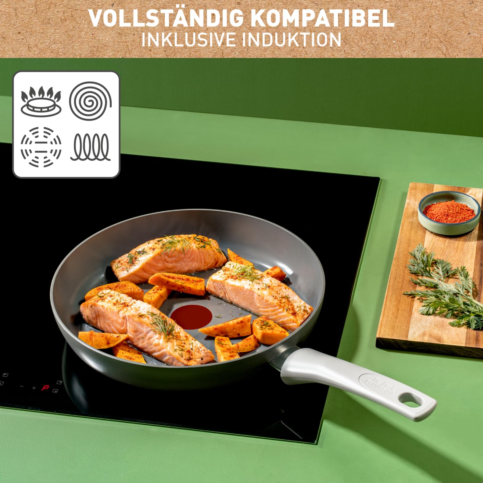 Tefal Renew On Bratpfanne 28 cm Induktion, Aluminiumpfanne mit Thermo-Signal bei idealer Brattemperatur, für alle Herdarten geeignet, Keramikversiegelung, Made in France, C42706